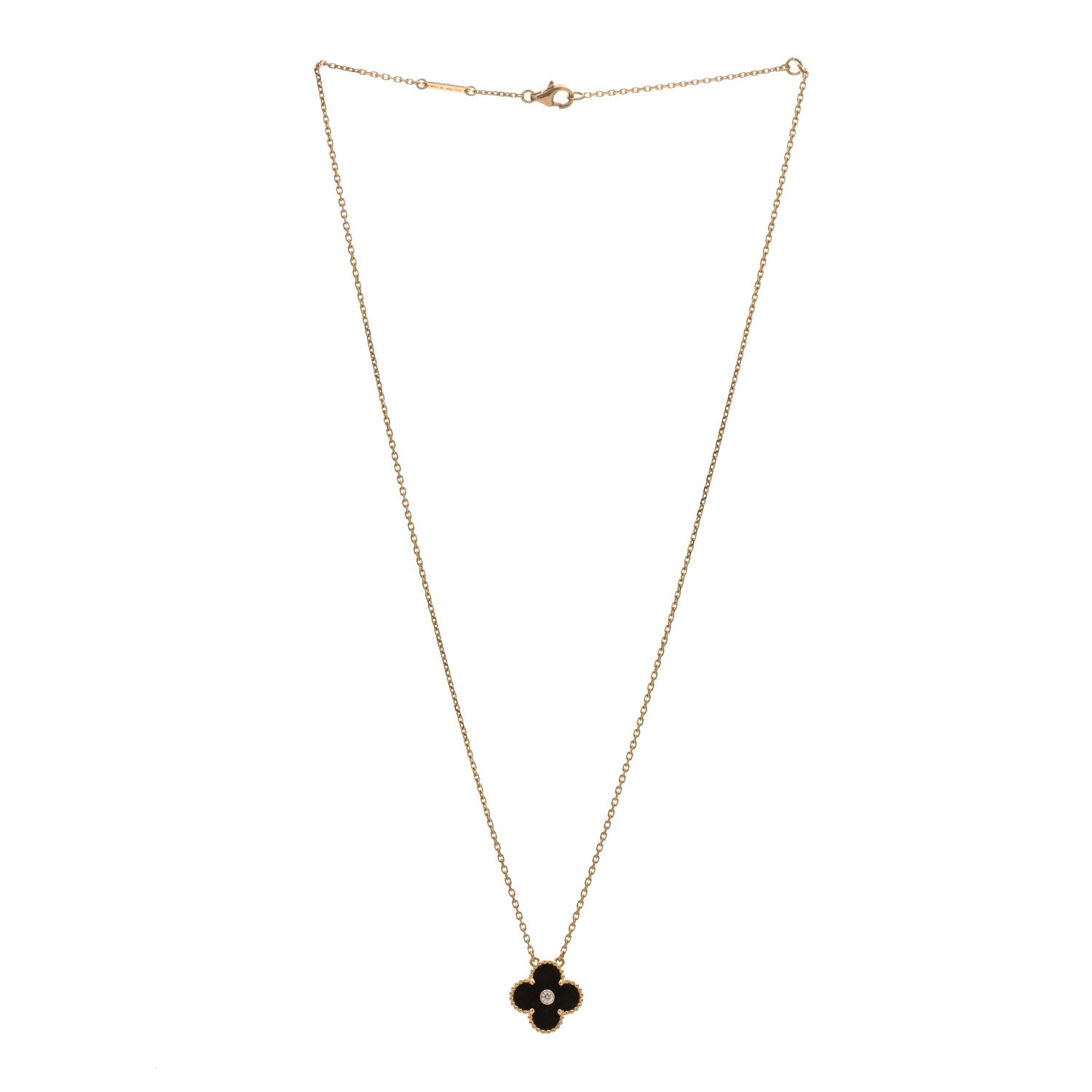 Van Cleef & Arpels 18K Rose Gold Diamond Letterwood Vintage Alhambra Pendant Necklace 2 of 3
