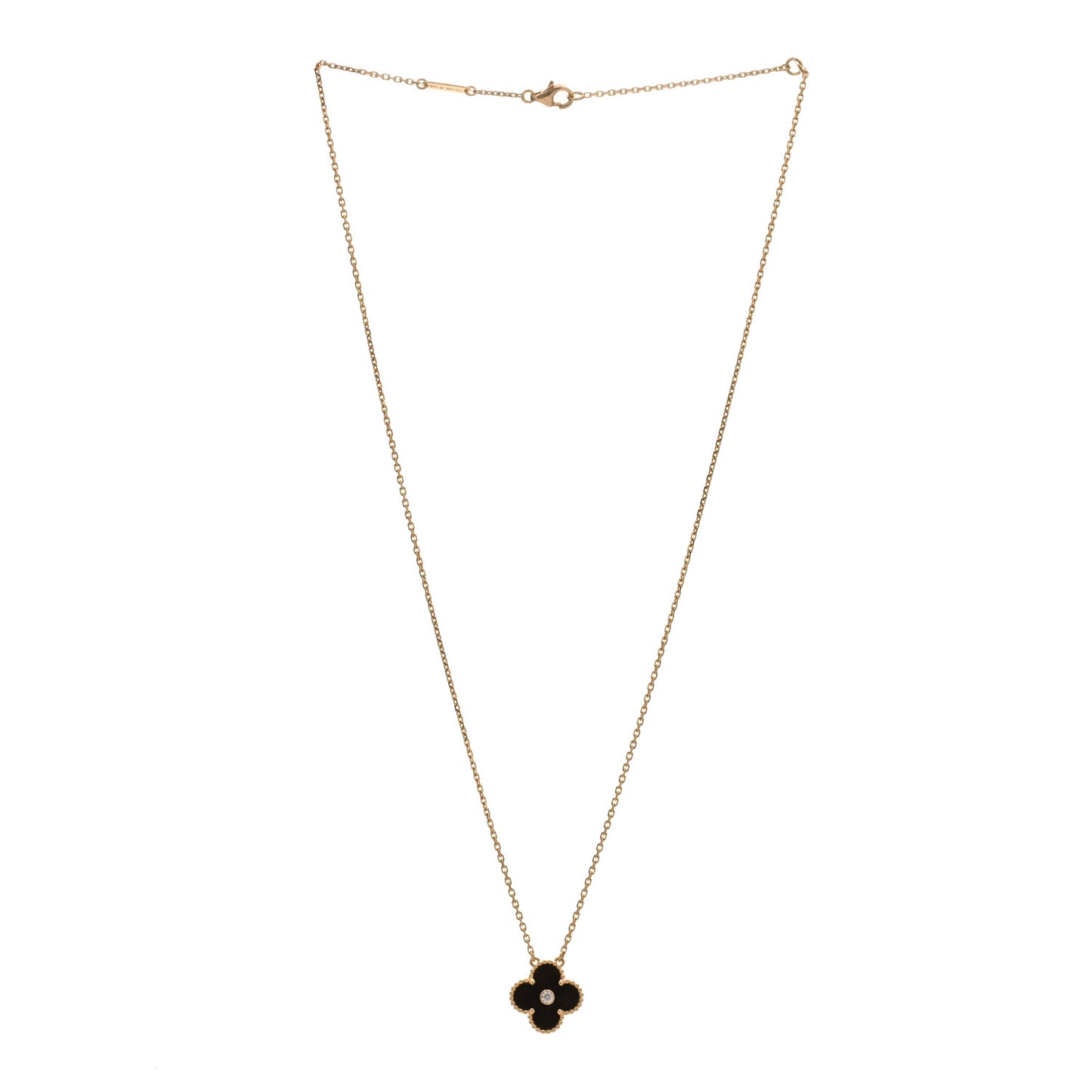 18K Rose Gold Diamond Letterwood Vintage Alhambra Pendant Necklace