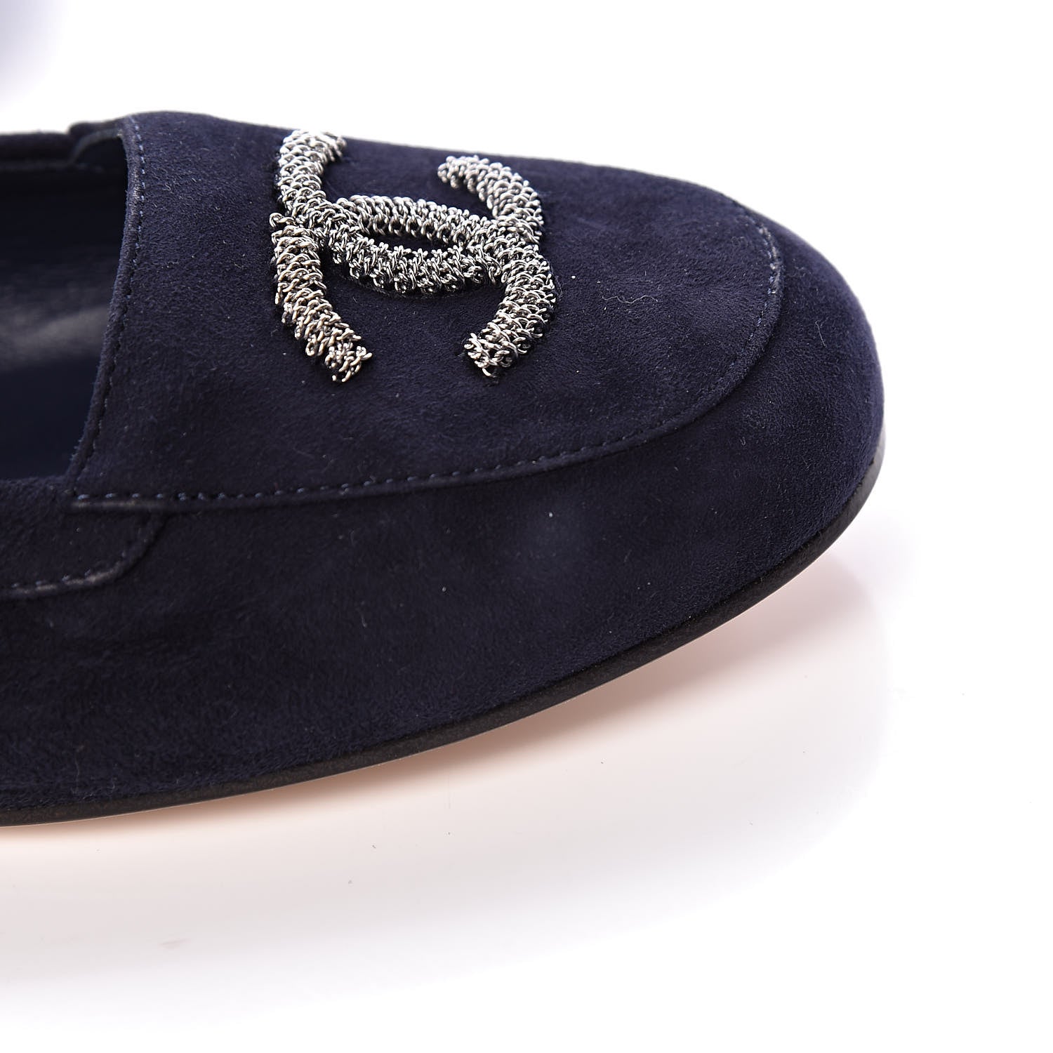Chanel Kid Suede CC Flats 37.5 Navy 15 of 15