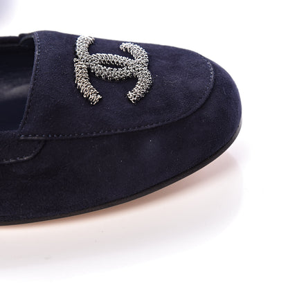 Chanel Kid Suede CC Flats 37.5 Navy 15 of 15