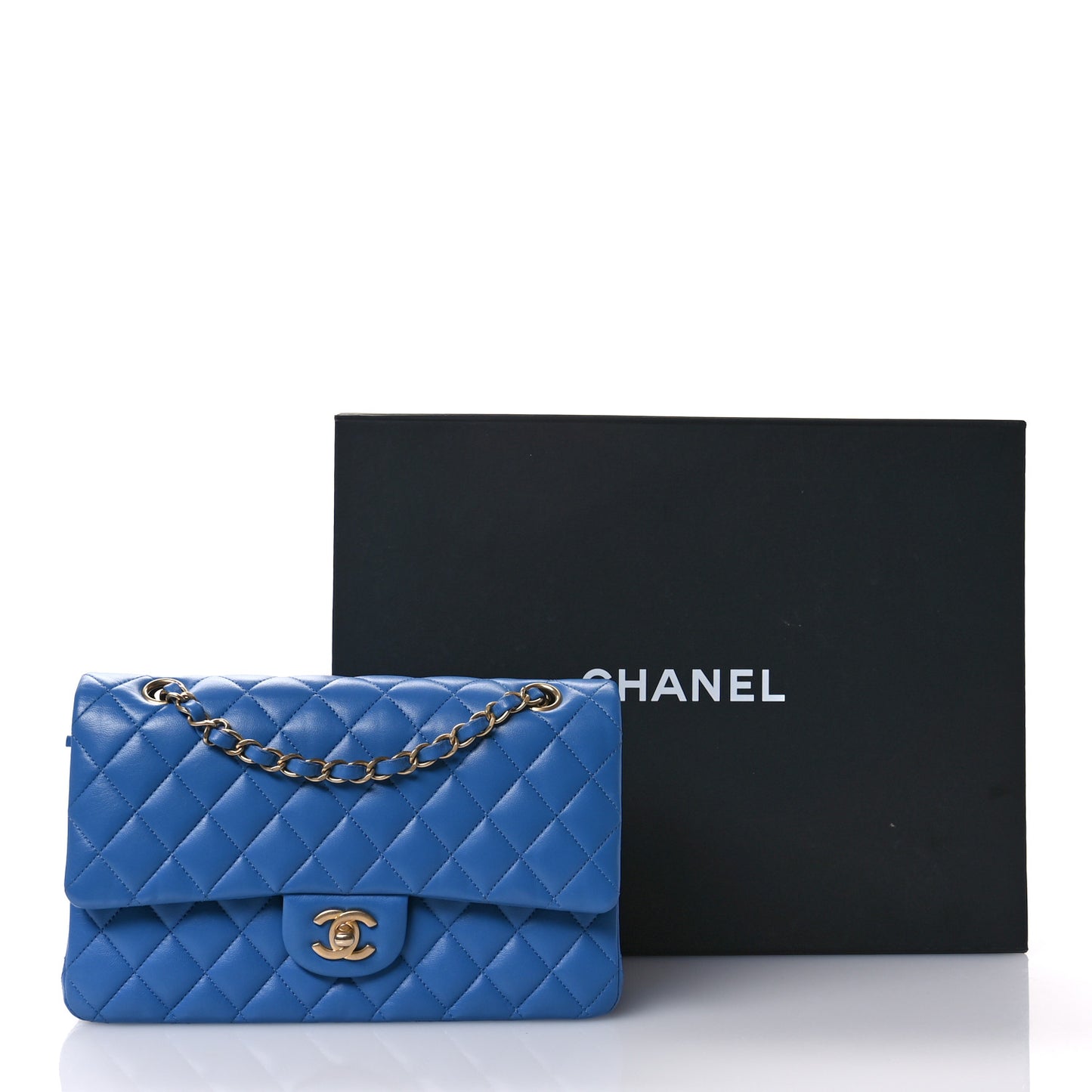 Lambskin Quilted Medium Double Flap Blue
