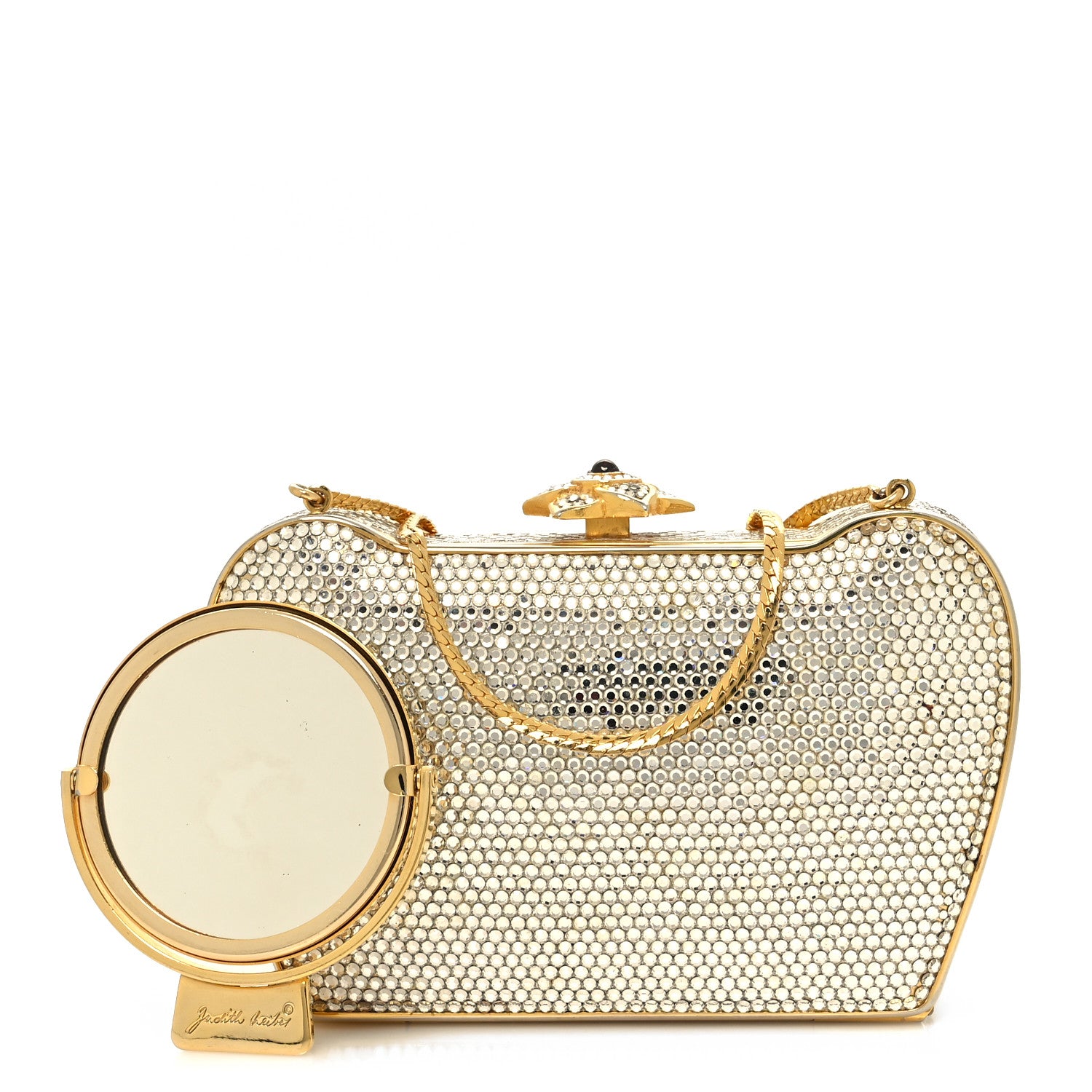 Judith Leiber Swarovski Crystal Minaudiere Clutch Gold Silver 1 of 11