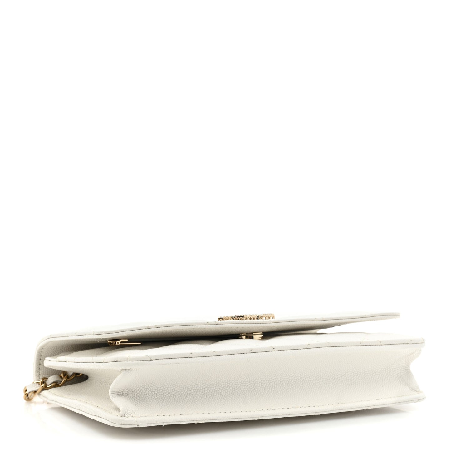 Shiny Caviar Quilted Strass Wallet On Chain WOC White