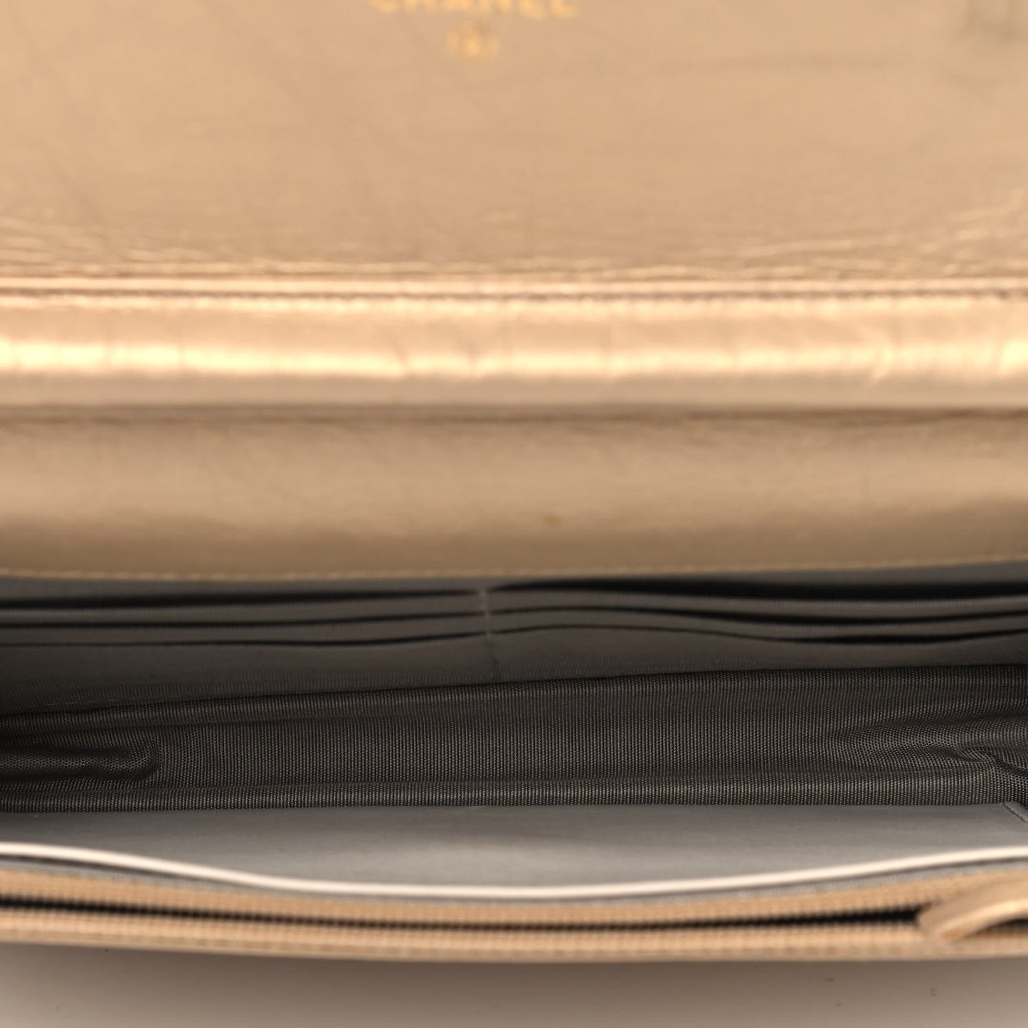 Metallic Aged Calfskin Quilted Wallet On Chain WOC Gold