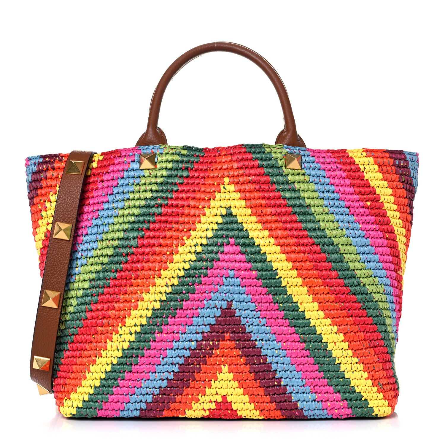 Valentino Garavani Raffia Calfskin Rockstud Summer Tote Multicolor 1 of 10