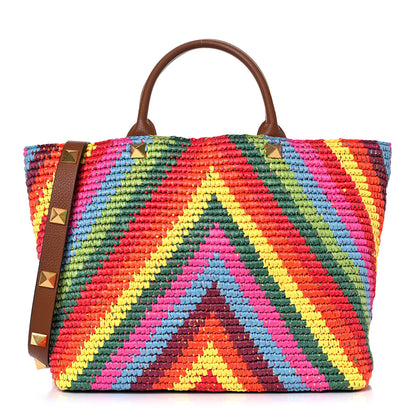 Valentino Garavani Raffia Calfskin Rockstud Summer Tote Multicolor 1 of 10