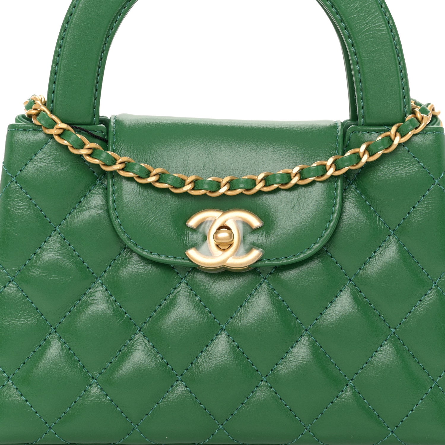 Chanel Shiny Aged Calfskin Quilted Nano Kelly Shopper Green 8 of 11