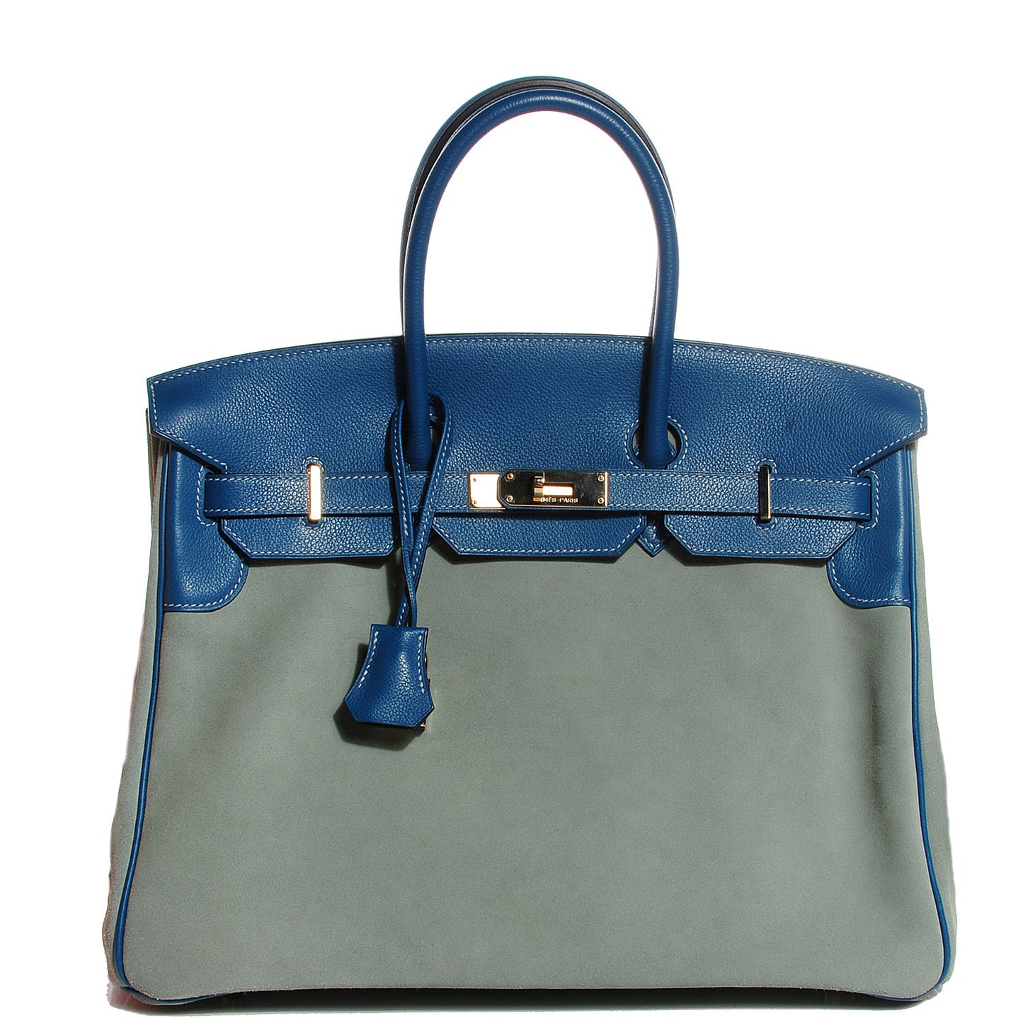 Veau Doblis Evergrain Grizzly Birkin 35 Bleu de Galice Ciel