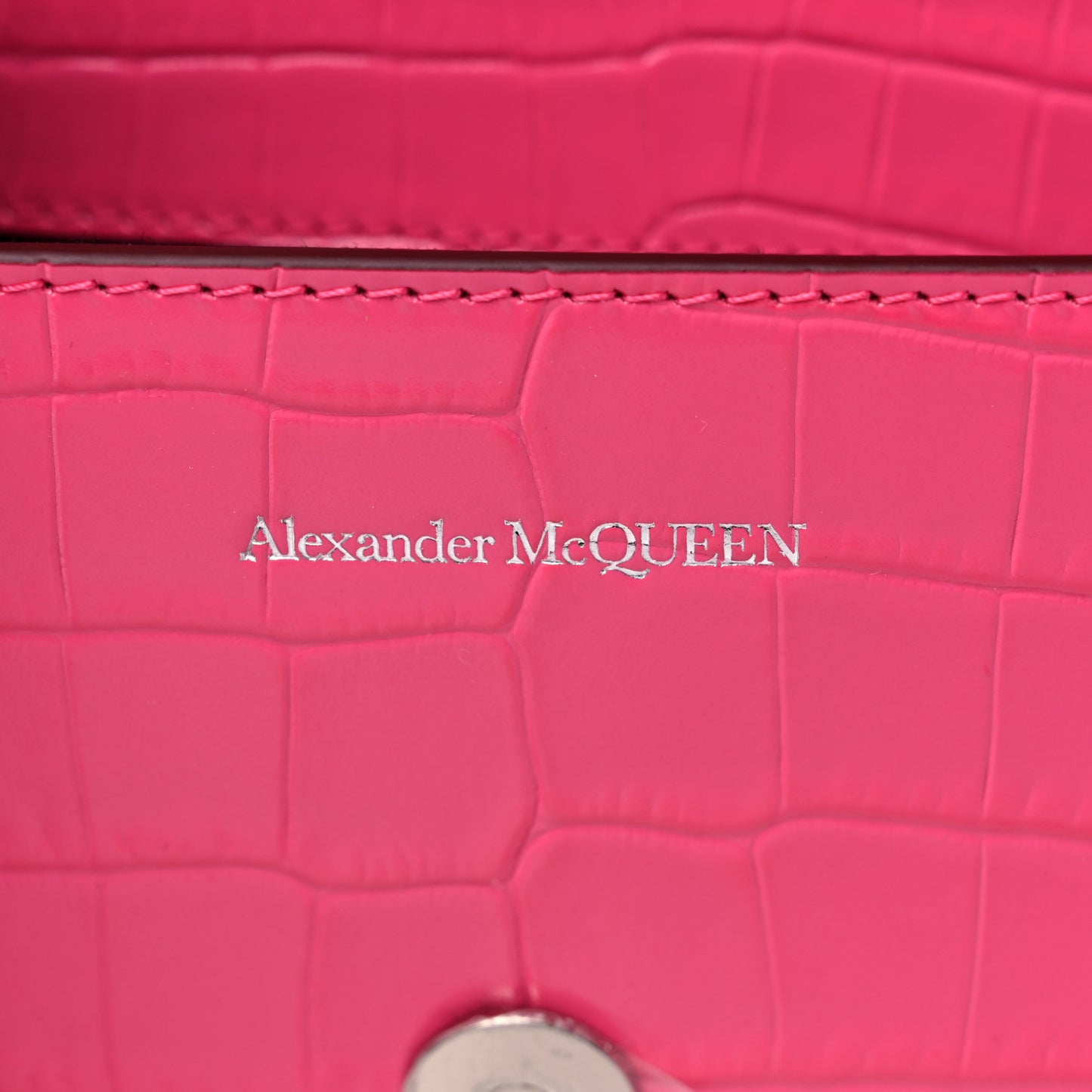 Shiny Crocodile Embossed Jeweled Satchel Peony Pink