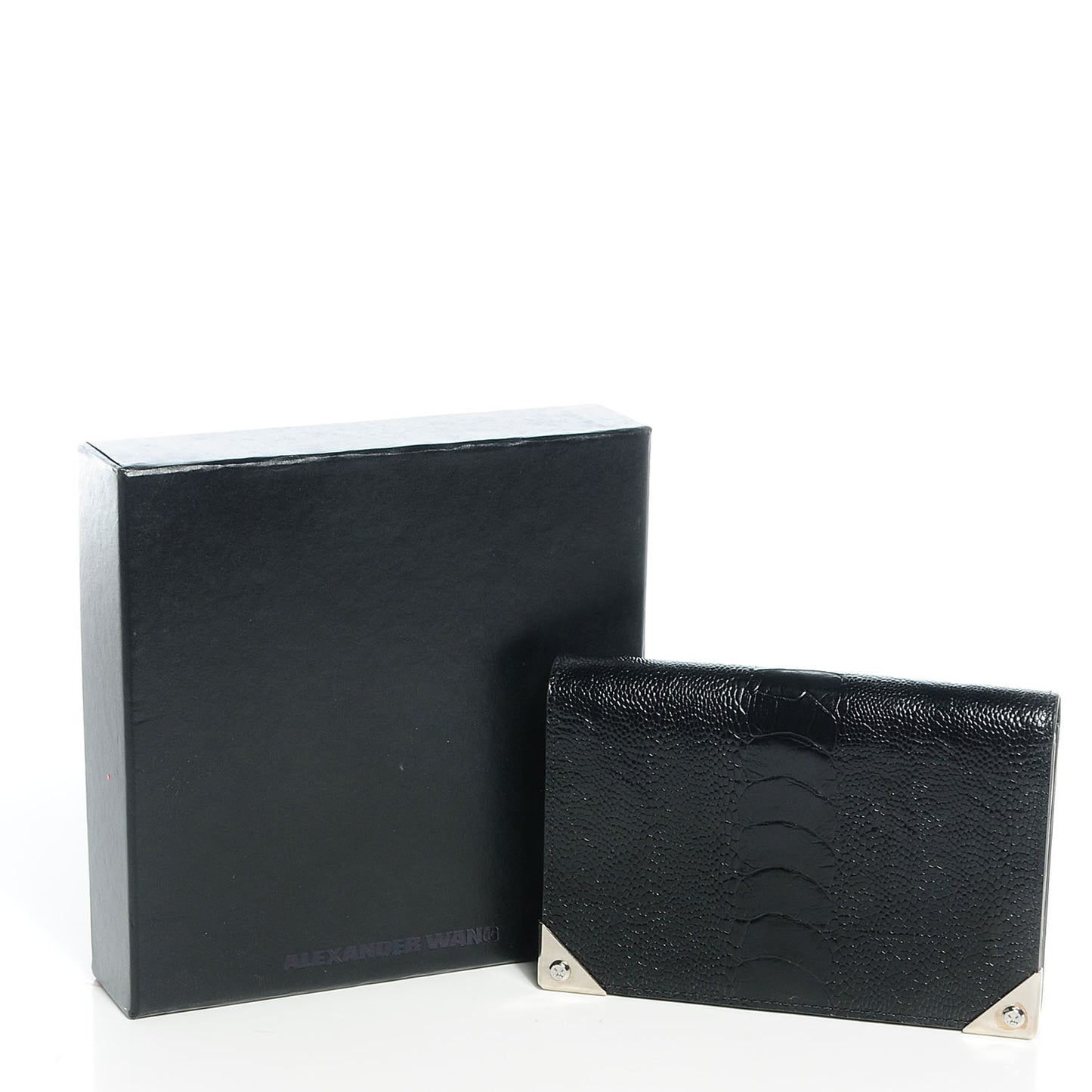 Ostrich Embossed Leather Prisma Biker Purse Black