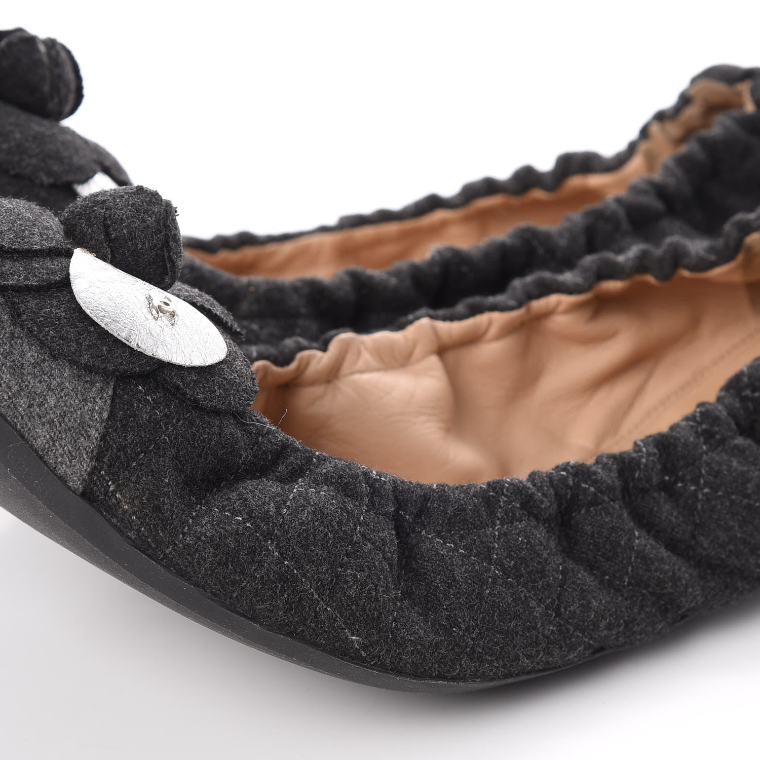 Chanel Tweed Quilted Camellia Cap Toe Ballerina Flats 40 Grey 9 of 11