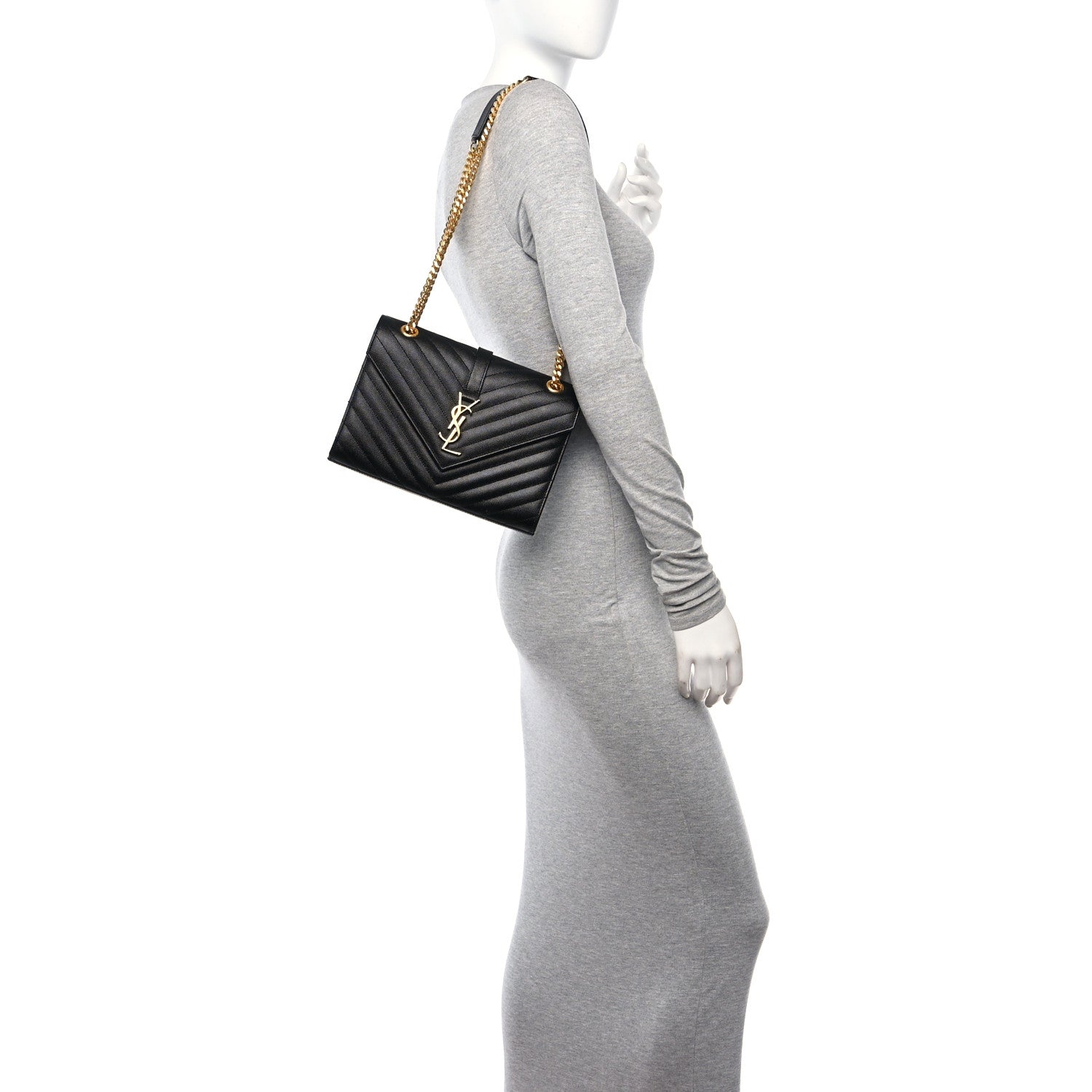 Saint Laurent Grain De Poudre Matelasse Chevron Medium Monogram Satchel Black 2 of 14