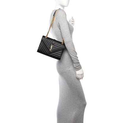 Saint Laurent Grain De Poudre Matelasse Chevron Medium Monogram Satchel Black 2 of 14