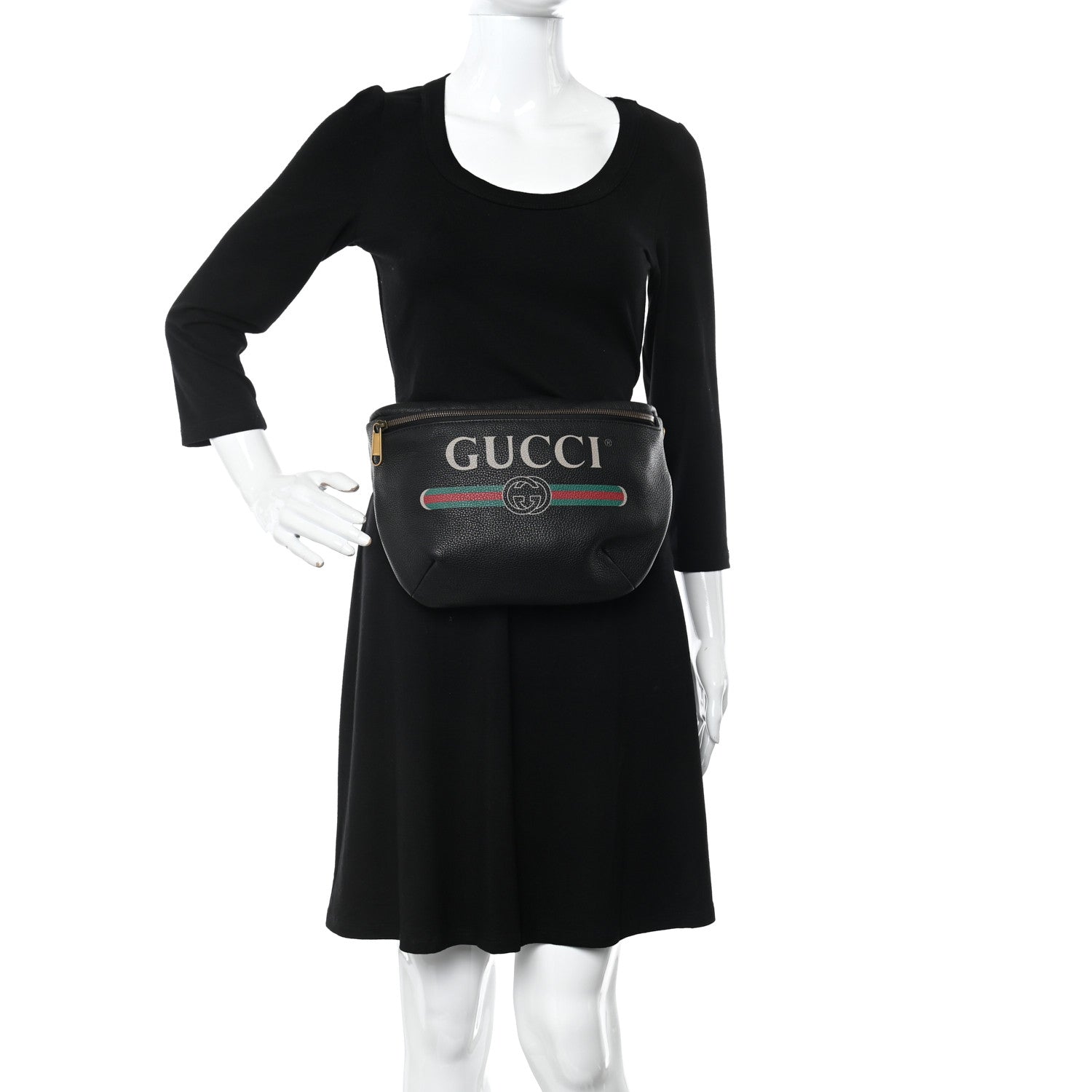 Gucci Grained Calfskin Logo Belt Bag Black 2 of 9
