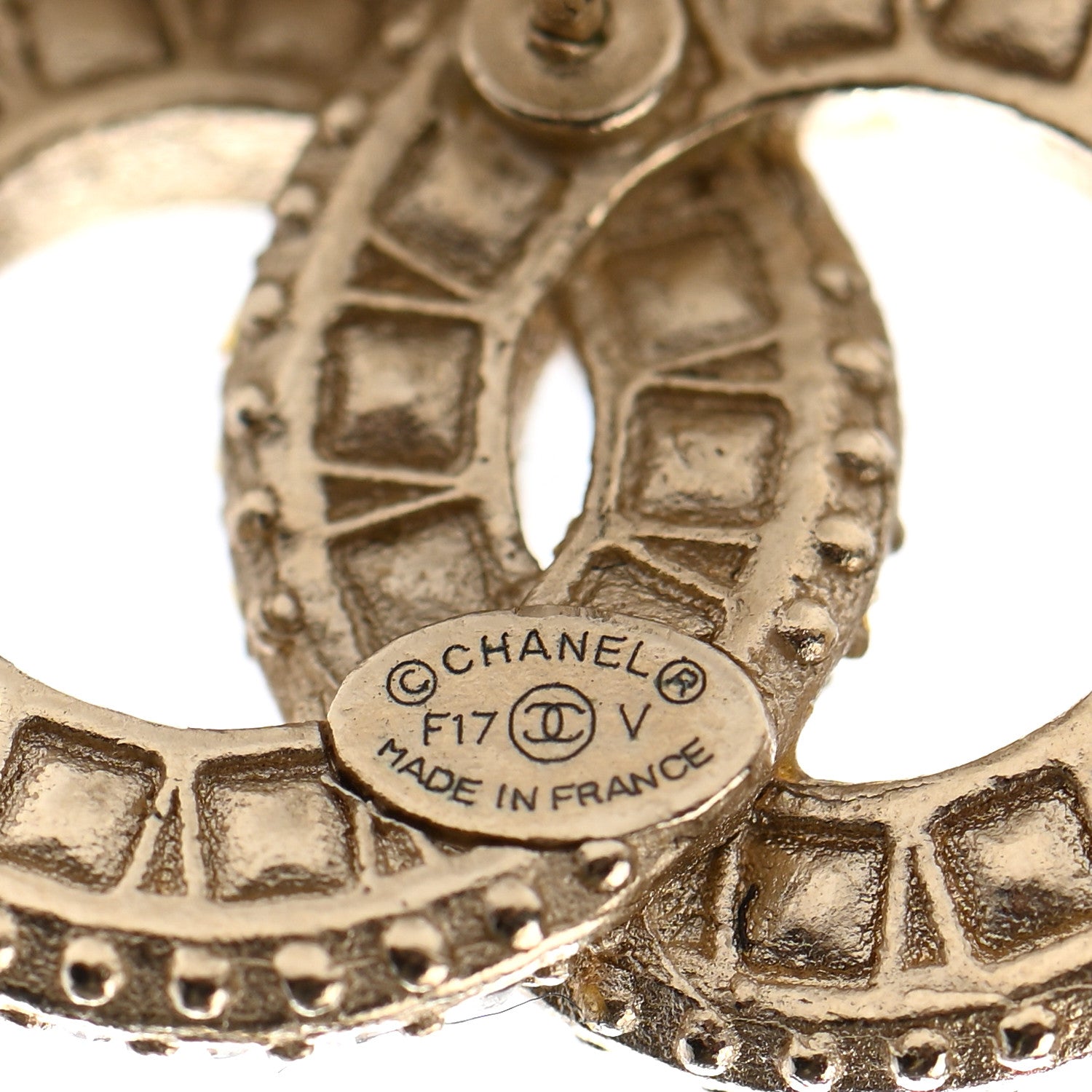 Chanel Crystal Timeless CC Earrings Light Gold 6 of 6