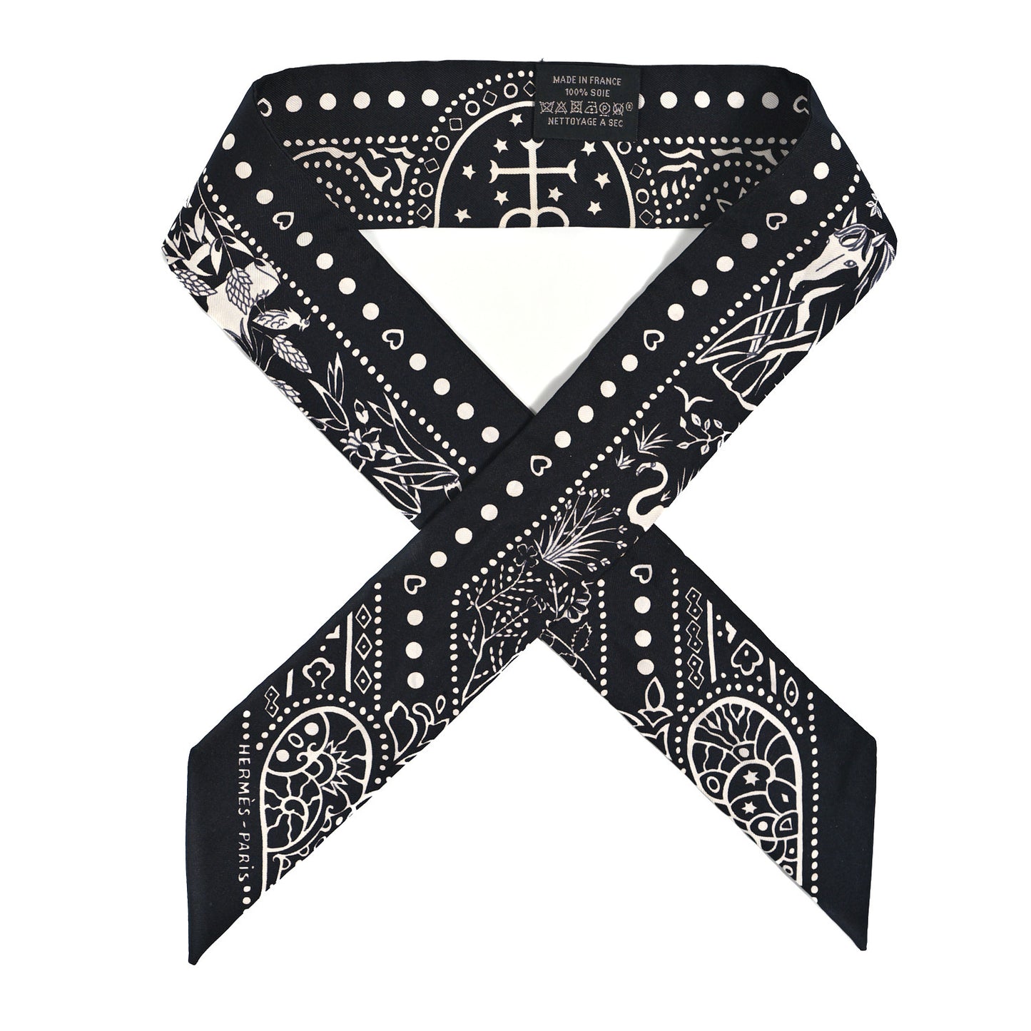 Silk Peuple Du Vent Bandana Twilly Black White