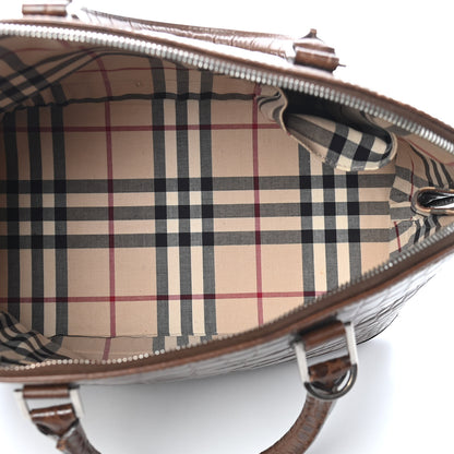 Burberry Crocodile Embossed Calfskin Large Bowler Bag Brown 5 of 8