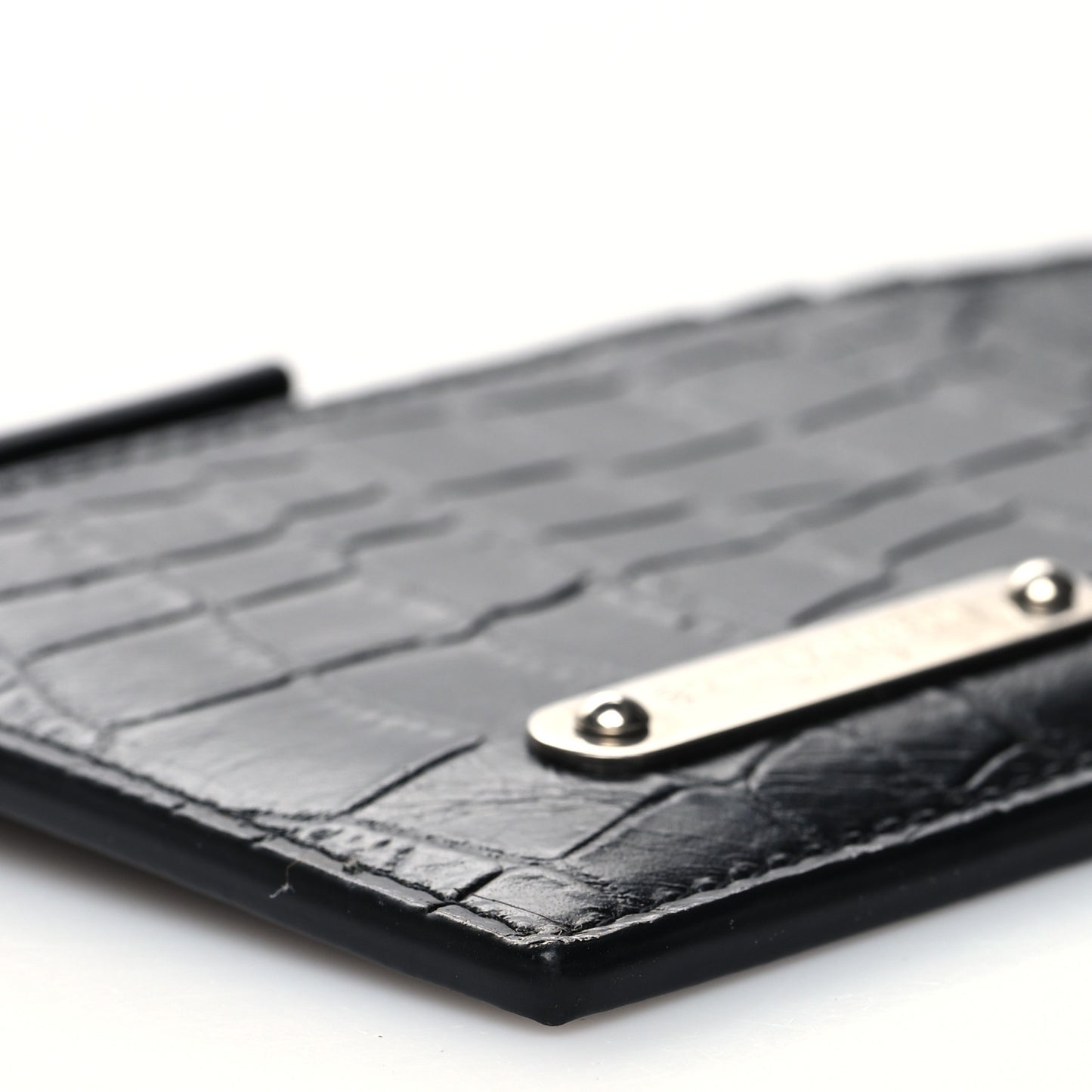 Calfskin Crocodile Embossed 5 Fragments Zip Pouch Card Holder Black