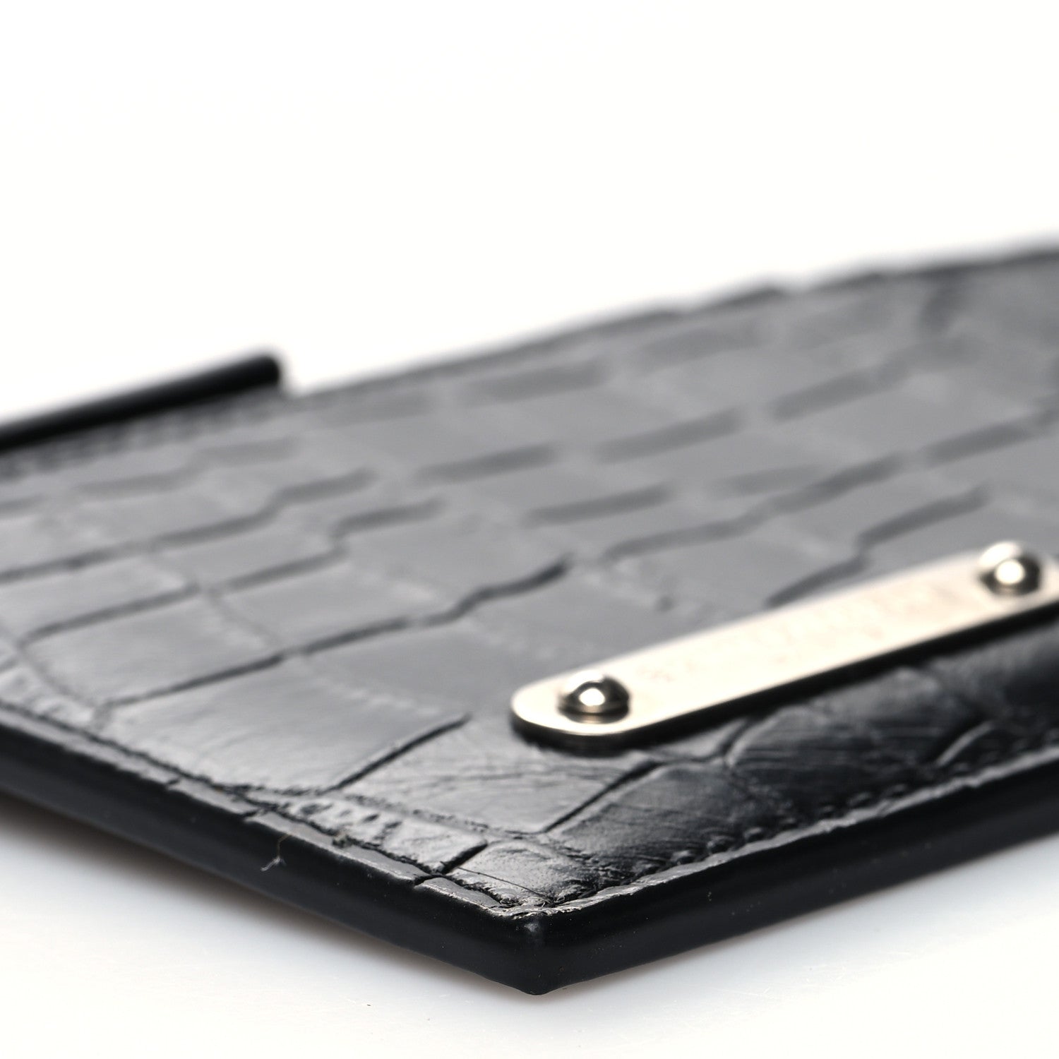 Saint Laurent Calfskin Crocodile Embossed 5 Fragments Zip Pouch Card Holder Black 9 of 10