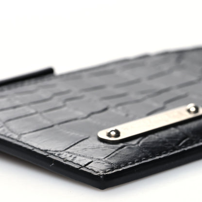 Saint Laurent Calfskin Crocodile Embossed 5 Fragments Zip Pouch Card Holder Black 9 of 10
