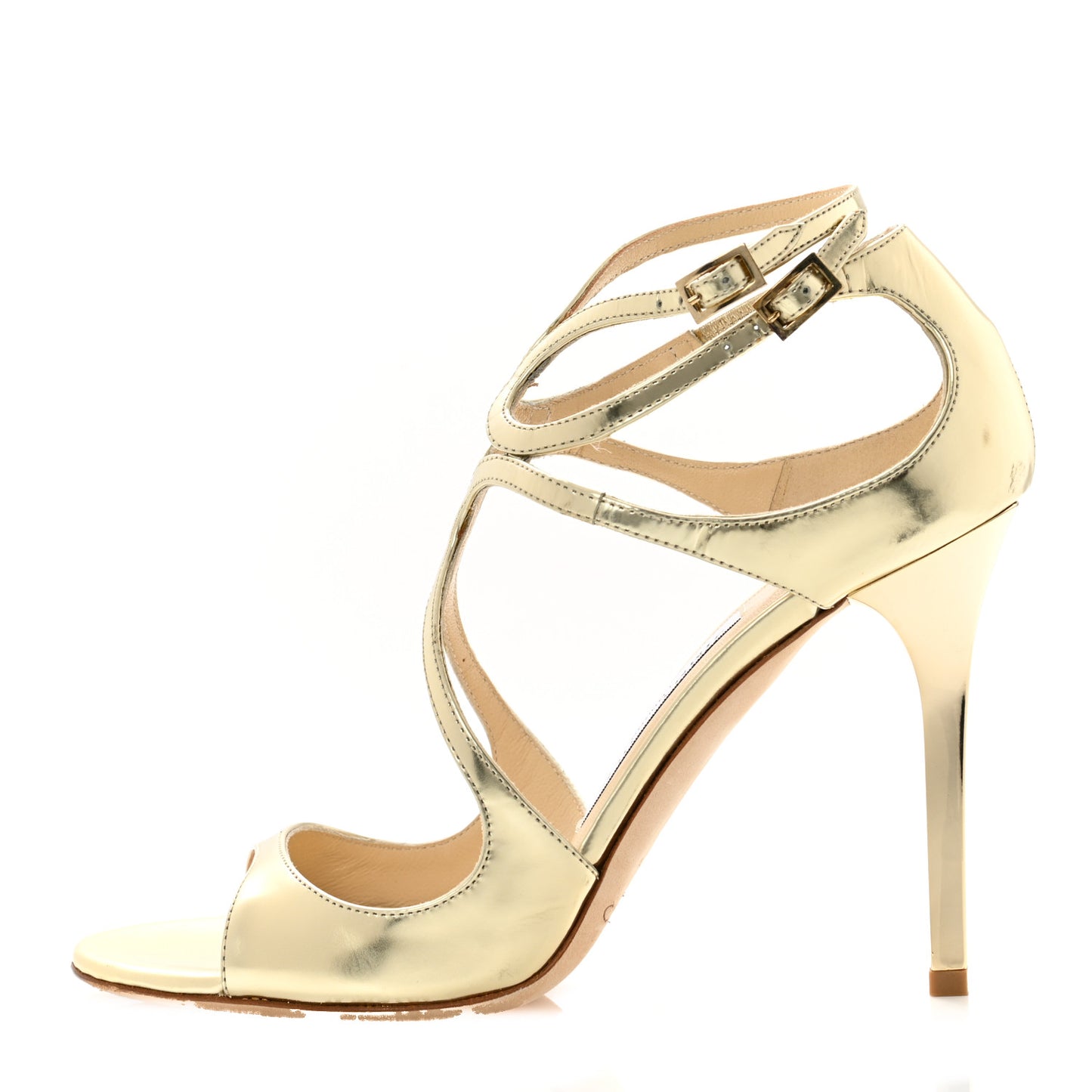 Mirror Calfskin Lang Sandals 38 Gold