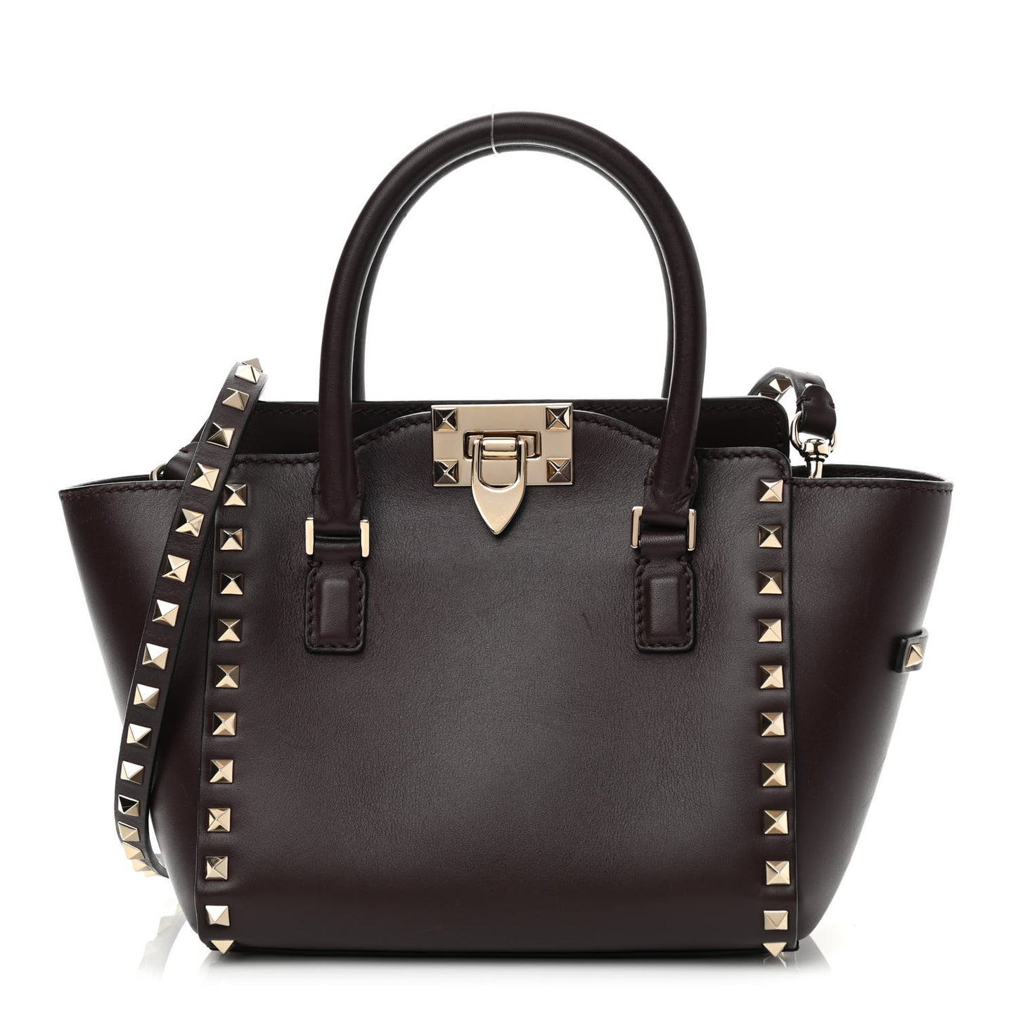 Vitello MIni Rockstud Double Handle Tote Cacao