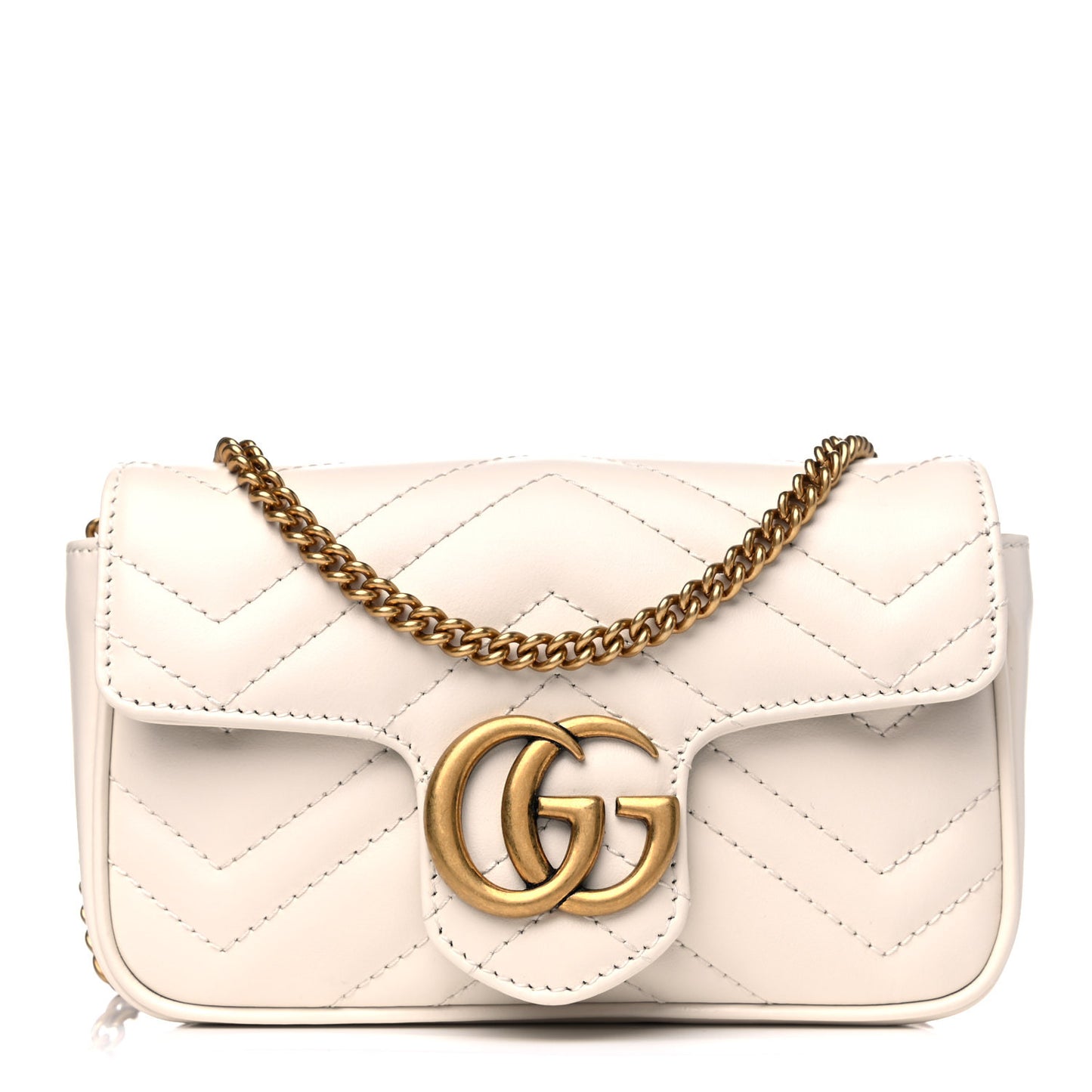 Calfskin Matelasse Super Mini GG Marmont Shoulder Bag White