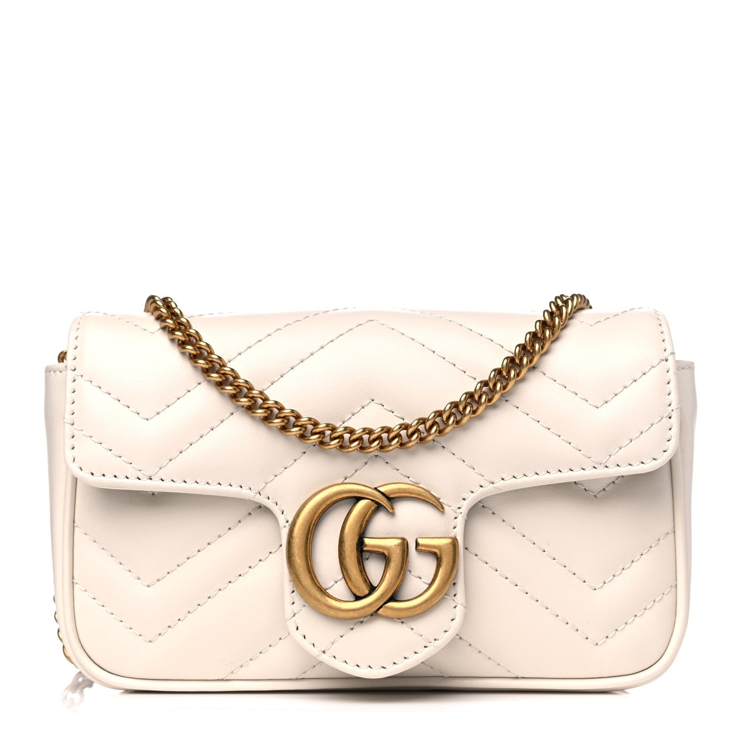 Gucci Calfskin Matelasse Super Mini GG Marmont Shoulder Bag White 1 of 10