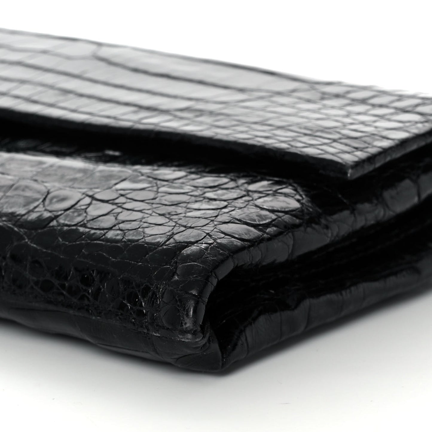 Crocodile Foldover Clutch Black