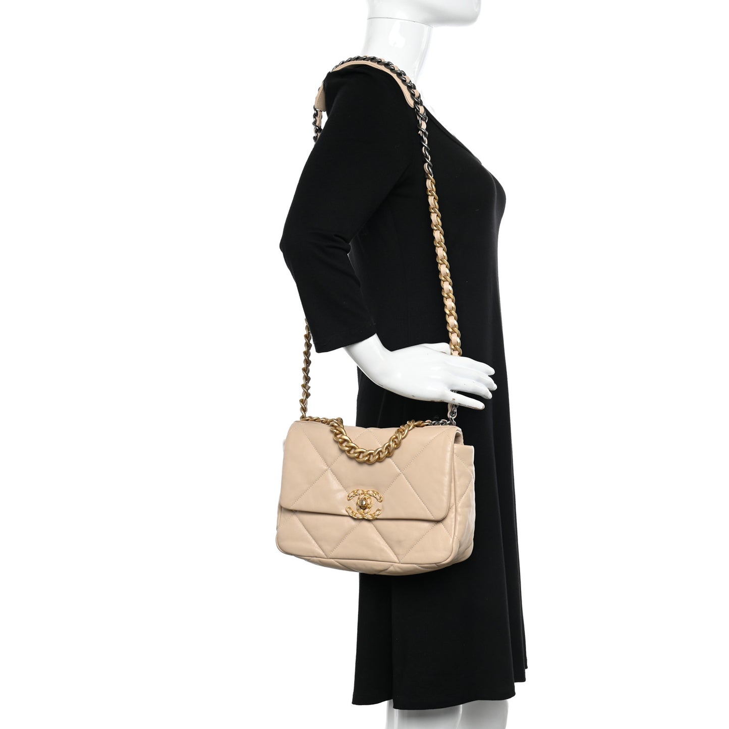 Lambskin Quilted Medium Chanel 19 Flap Light Beige