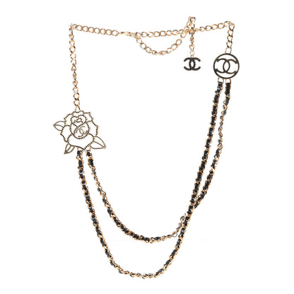 Chanel Glazed Calfskin Crystal CC Camellia Long Necklace Gold 2 of 6