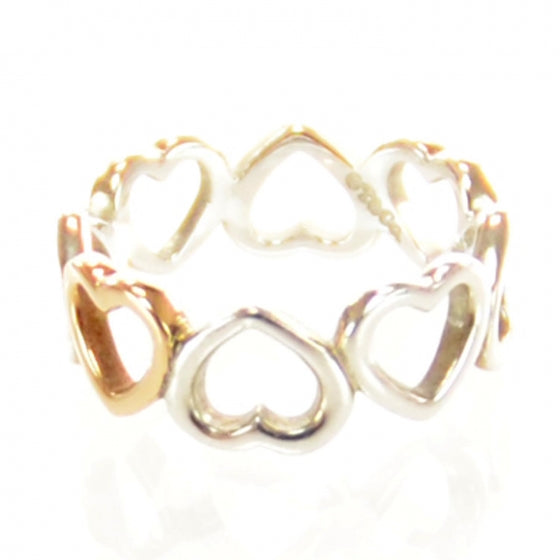 Sterling Silver 18k Rose Gold Hearts Ring 7