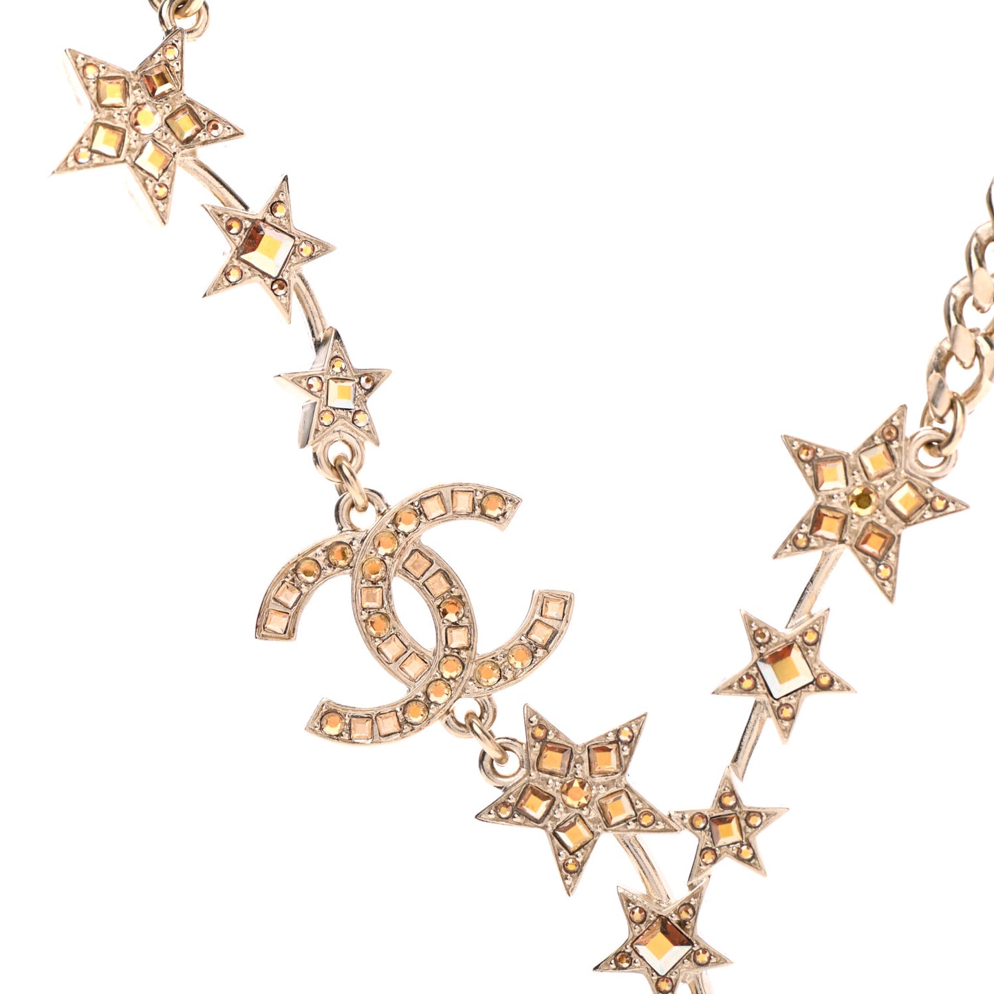 Crystal Pearl CC Star Necklace Gold Orange