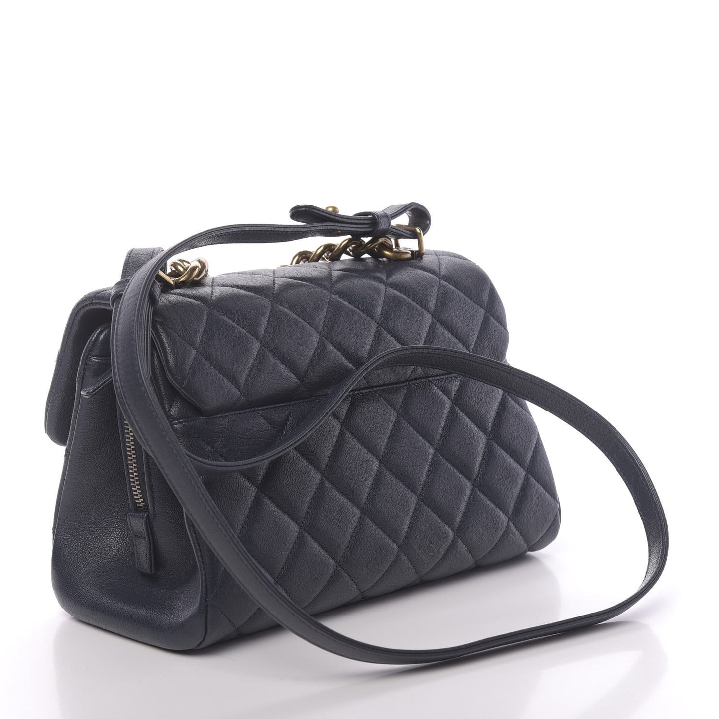 Shiny Sheepskin Quilted Small Trapezio Flap Navy