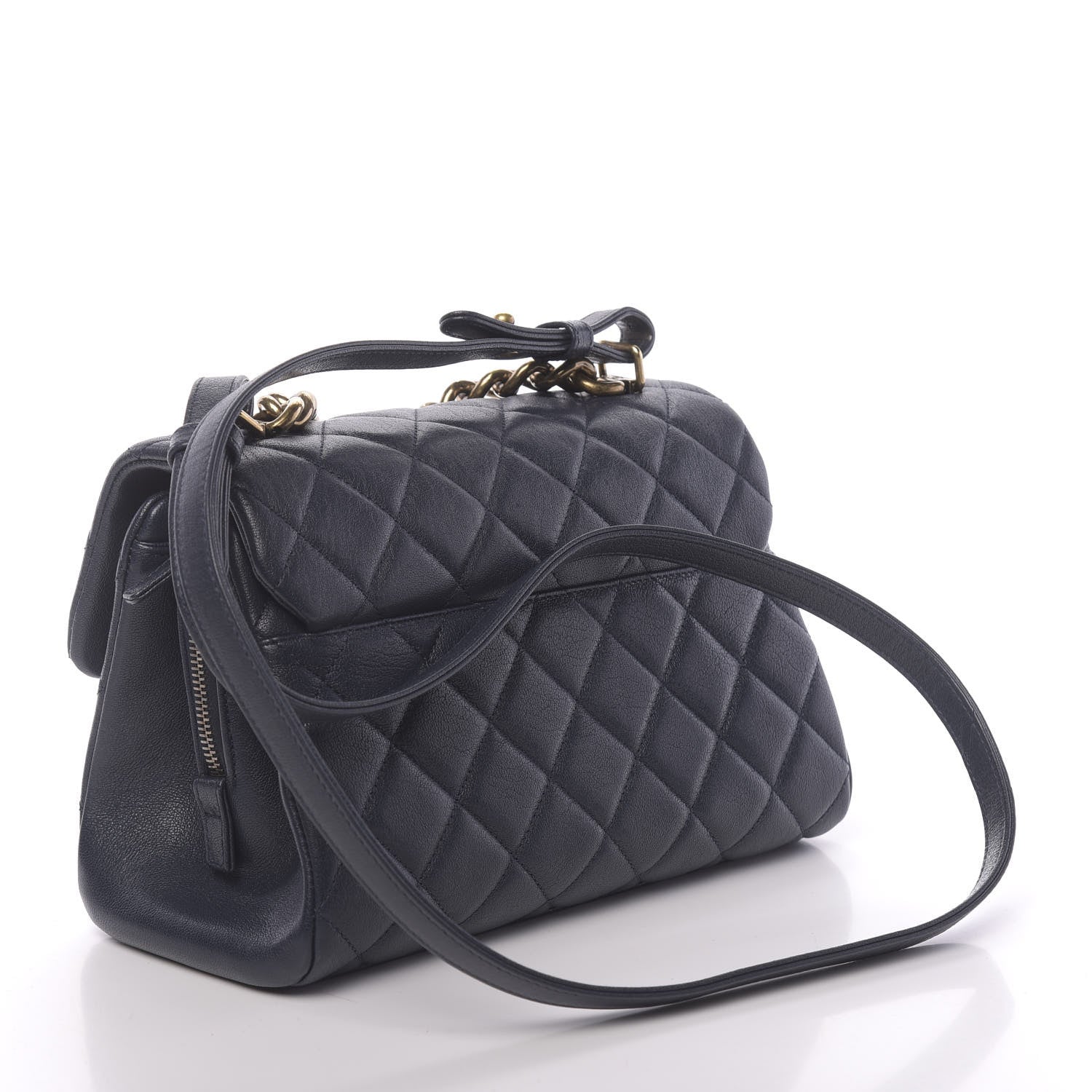 Chanel Shiny Sheepskin Quilted Small Trapezio Flap Navy 3 of 12