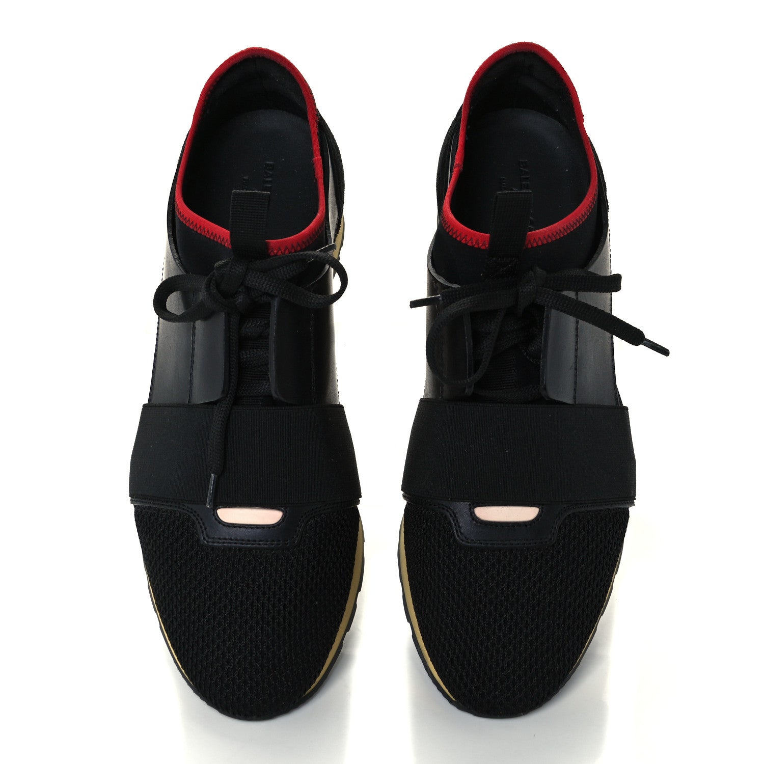 Balenciaga Calfskin Neoprene Mesh Suede Race Runner Sneakers 41 Black Yellow 5 of 10