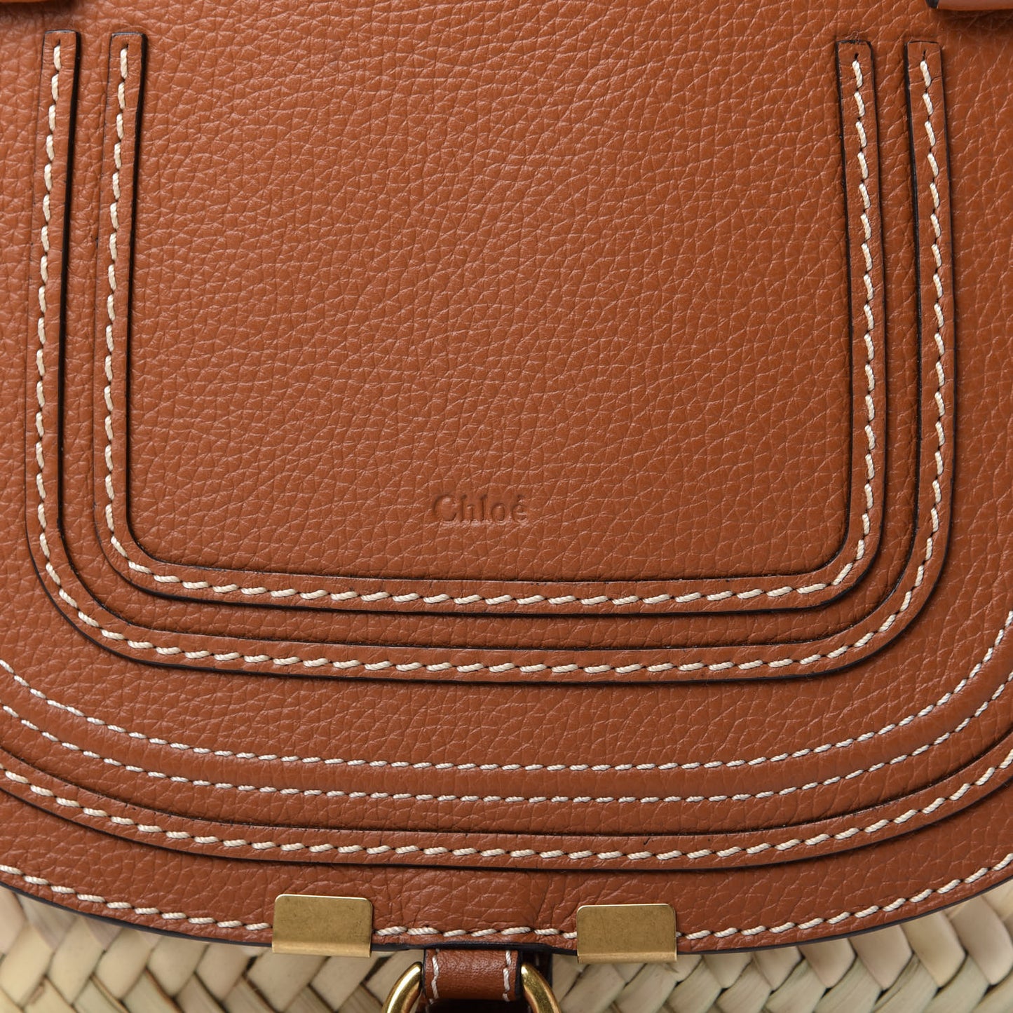 Raffia Small Grain Calfskin Medium Marcie Basket Tan