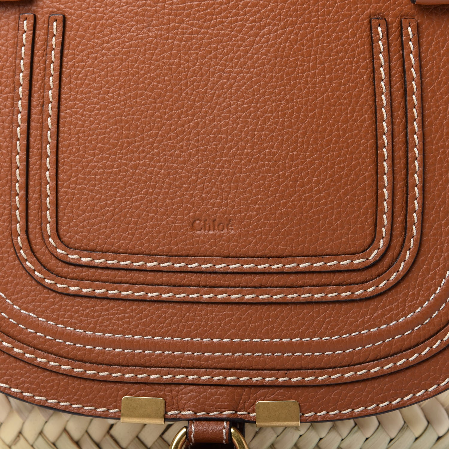 Chloe Raffia Small Grain Calfskin Medium Marcie Basket Tan 8 of 8