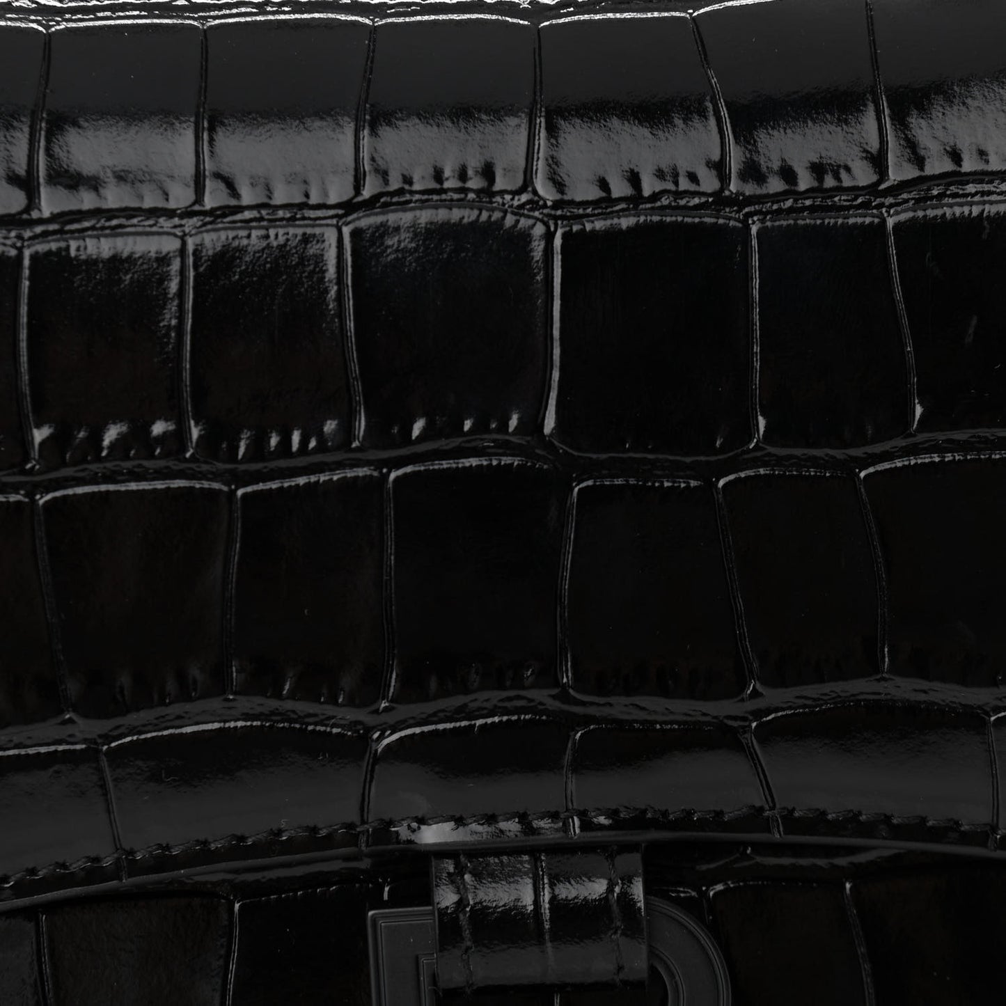 Shiny Calfskin Monochrome Crocodile Embossed Small Hourglass Evening Chain Bag Black