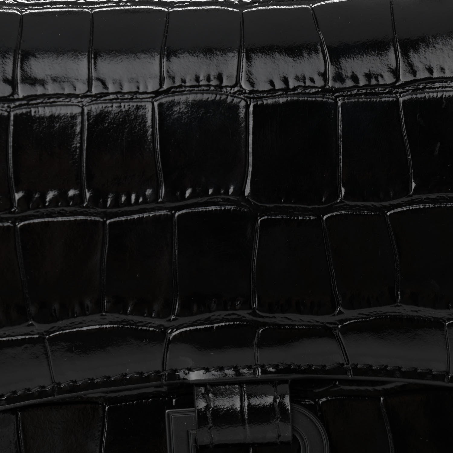 Balenciaga Shiny Calfskin Monochrome Crocodile Embossed Small Hourglass Evening Chain Bag Black 6 of 8