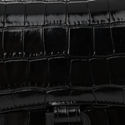 Balenciaga Shiny Calfskin Monochrome Crocodile Embossed Small Hourglass Evening Chain Bag Black 6 of 8