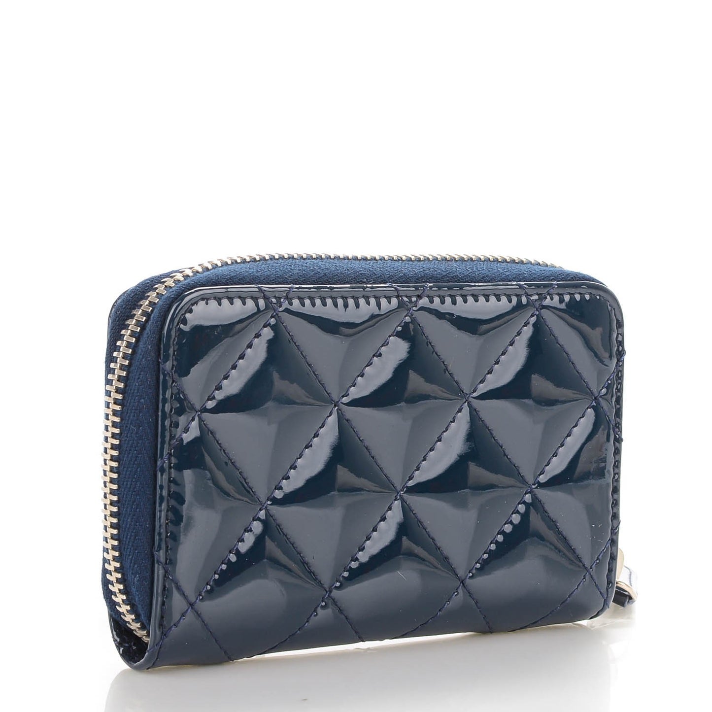 Patent Calfskin Quilted Zip Coin Purse Navy Blue