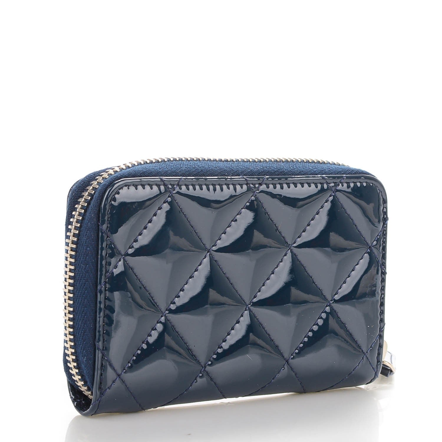 Chanel Patent Calfskin Quilted Zip Coin Purse Navy Blue 3 of 7