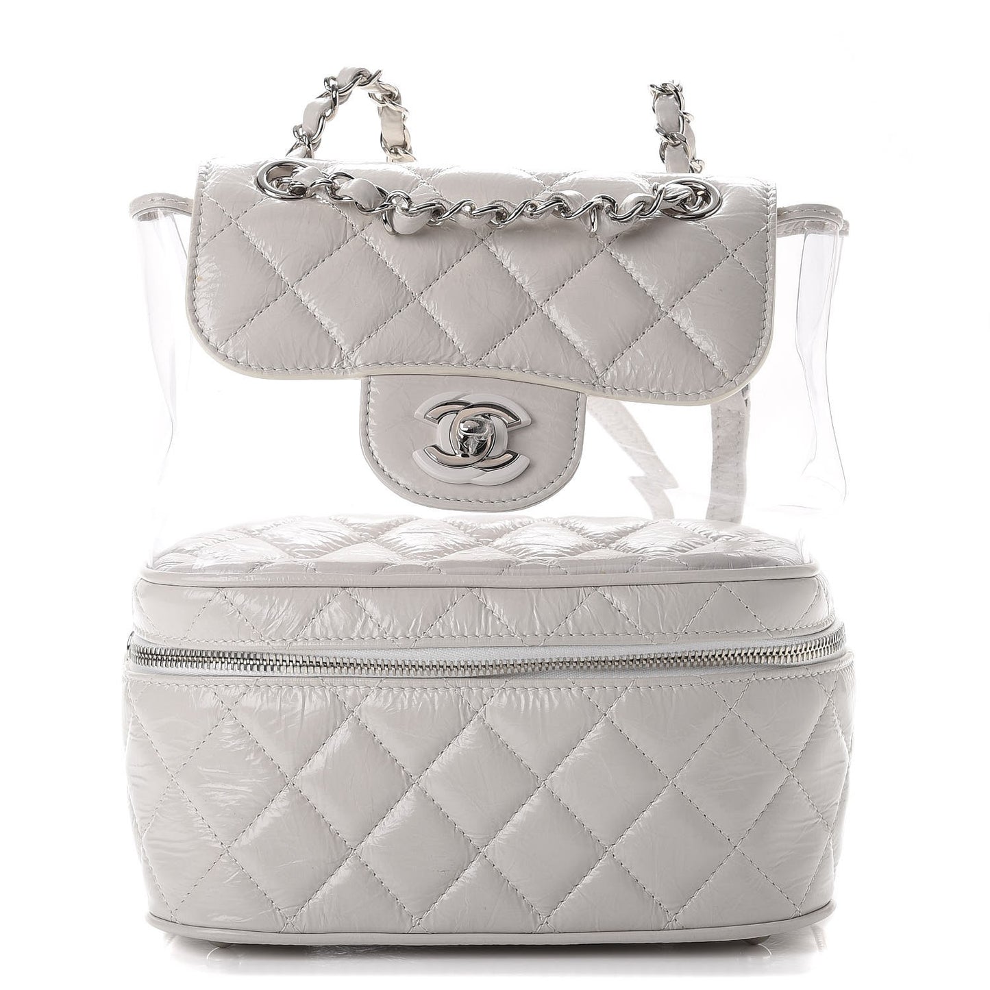 Crumpled Calfskin PVC Quilted Backpack White