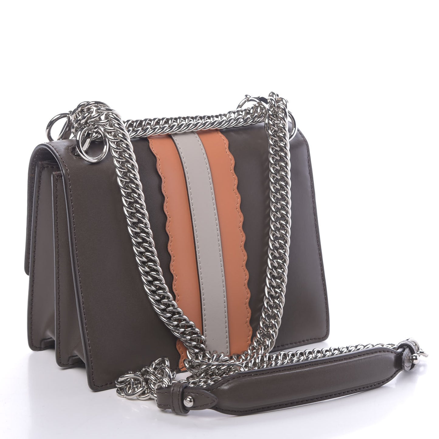 Vitello Liberty Lucido Catalan Mirror Hypnoteyes Studded Small Kan I Shoulder Bag Carbone Arancio Multicolor