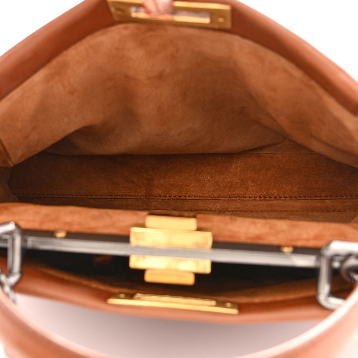 Vitello Suede Medium Peekaboo Iconic Satchel Cuoio Rame Moro