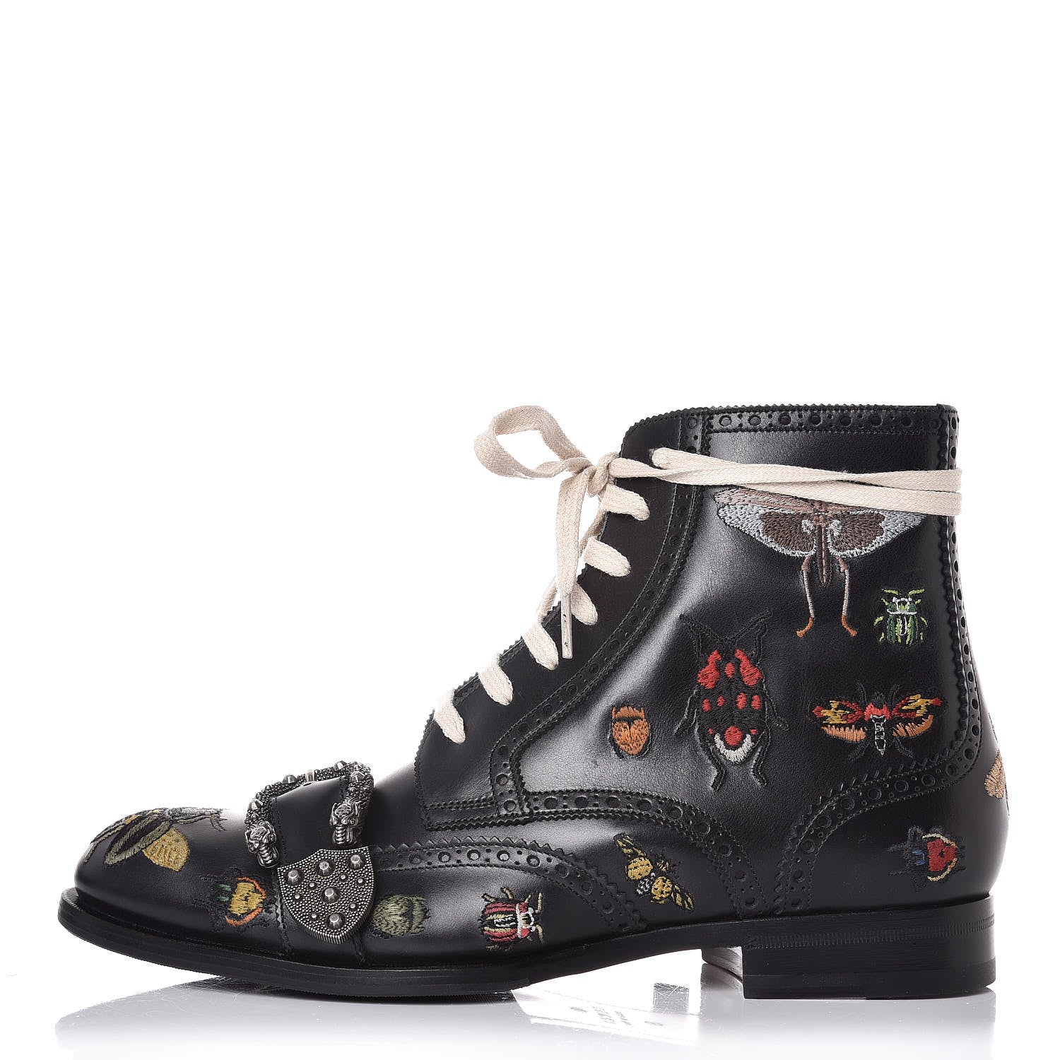 Gucci Calfskin Bug Embroidered Mens Queercore Brogue Wingtip Boots 9 Black 1 of 10