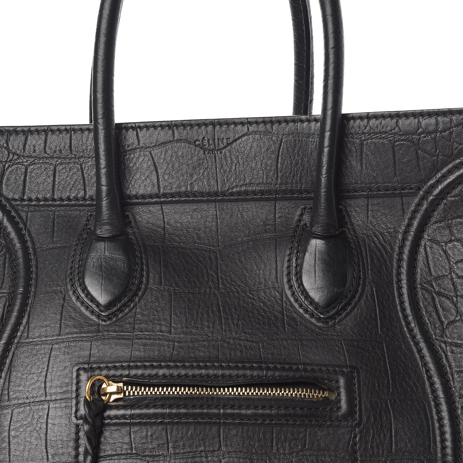Celine Crocodile Embossed Calfskin Medium Phantom Luggage Black 9 of 19
