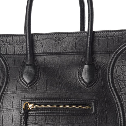Celine Crocodile Embossed Calfskin Medium Phantom Luggage Black 9 of 19