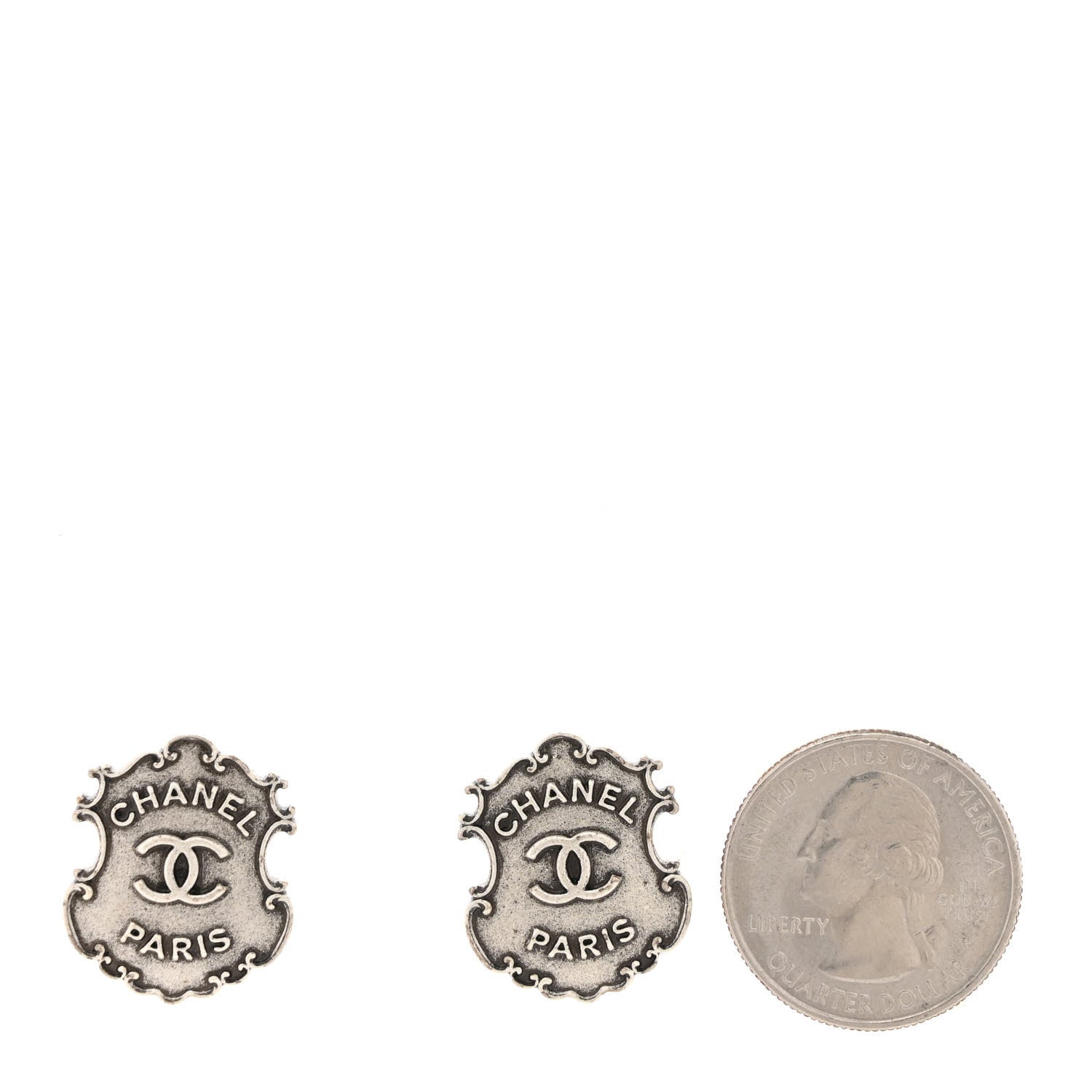 Chanel Metal Paris Dallas Sheriff Badge Stud Earrings Silver 2 of 4
